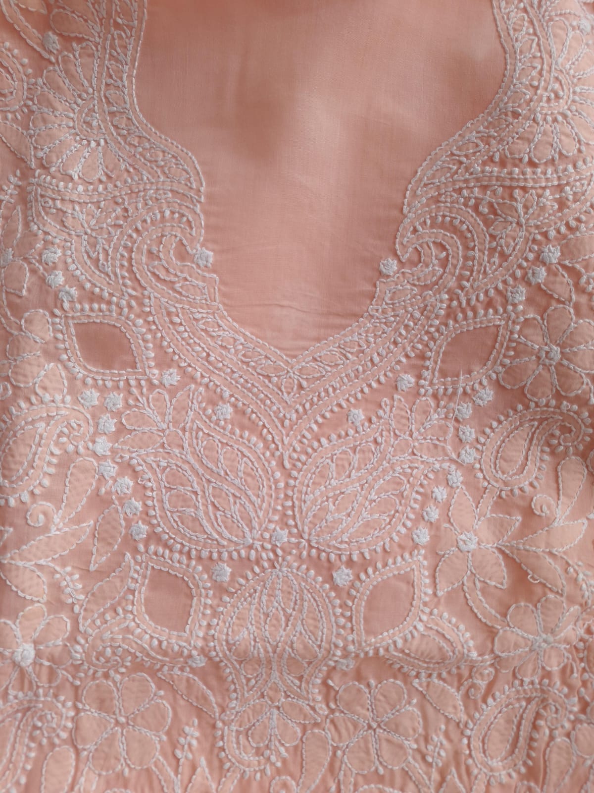 Peach Cotton Hand Embroidered Kurta Fabric