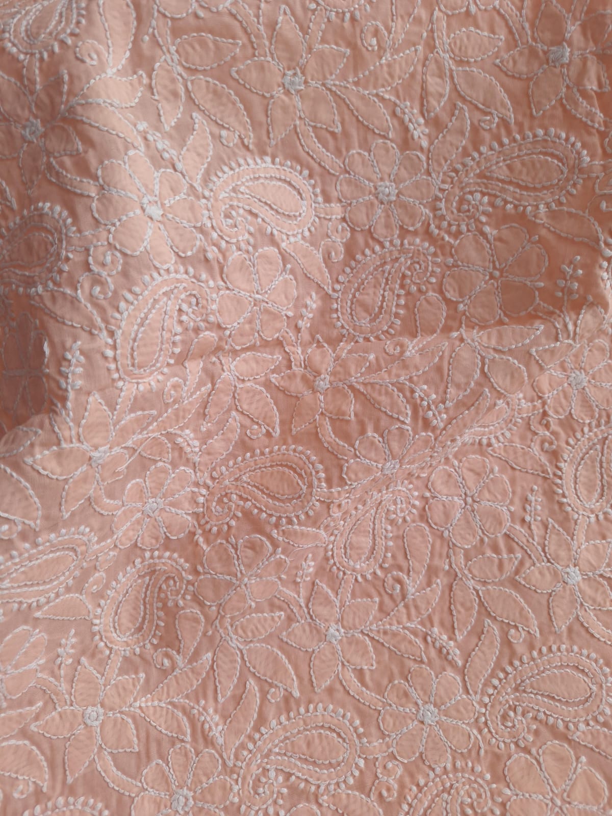 Peach Cotton Hand Embroidered Kurta Fabric