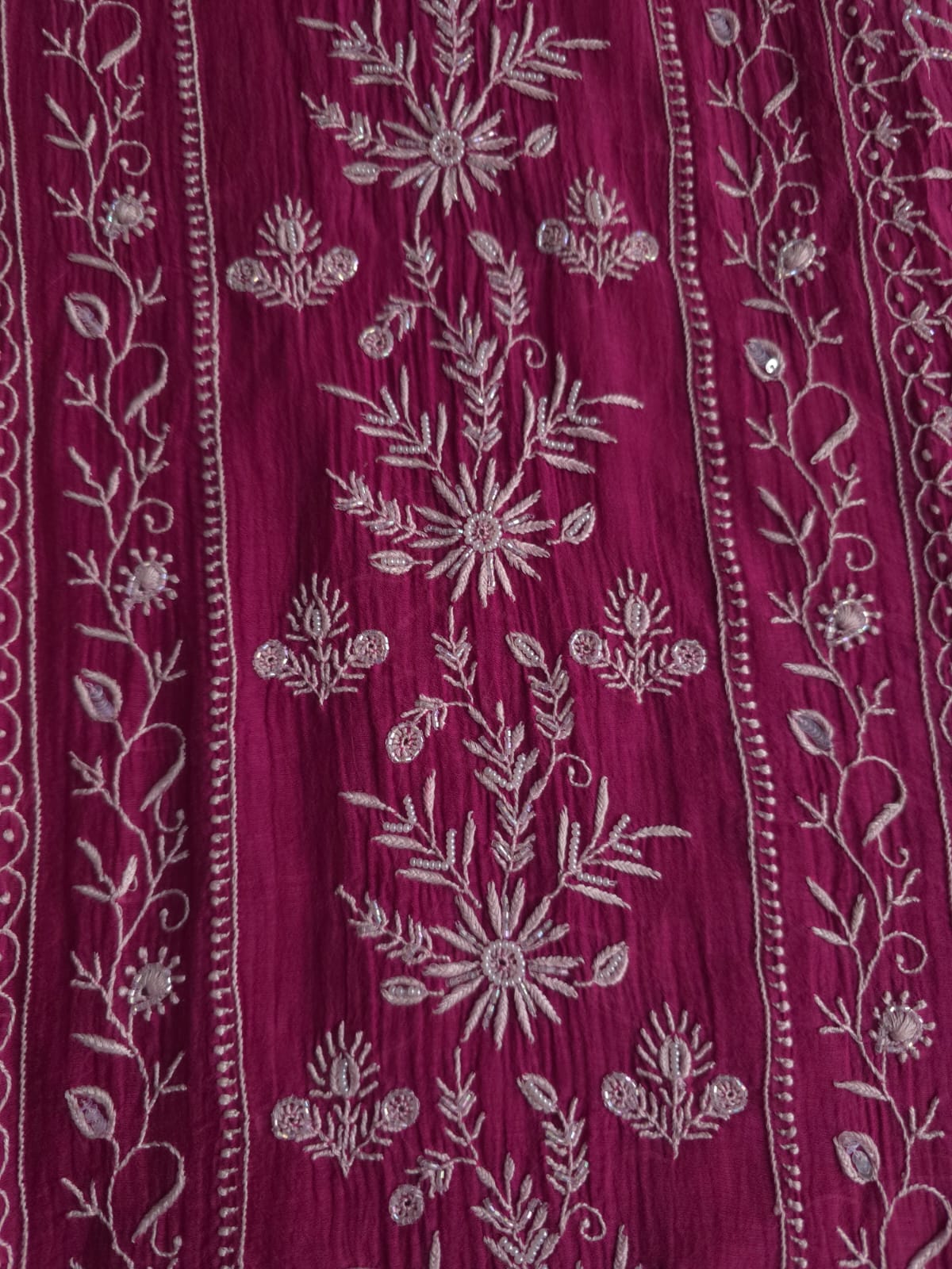 Wine Color Mul Chanderi kurta dupatta with intricate chikankari and embellishments