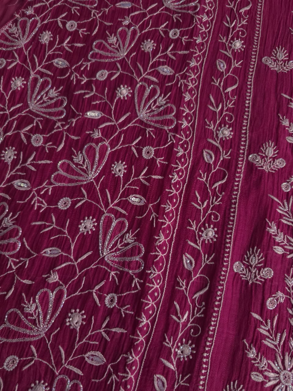 Wine Color Mul Chanderi kurta dupatta with intricate chikankari and embellishments