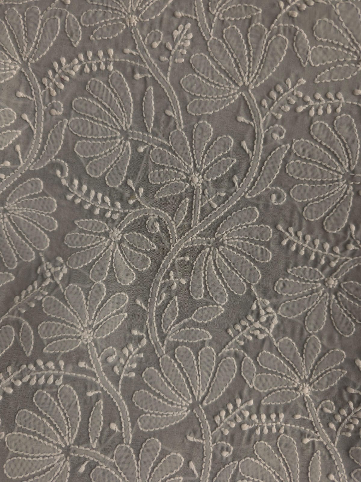 Grey Cotton Kurta fabric with Handwork and multicolored cutdana  neckline