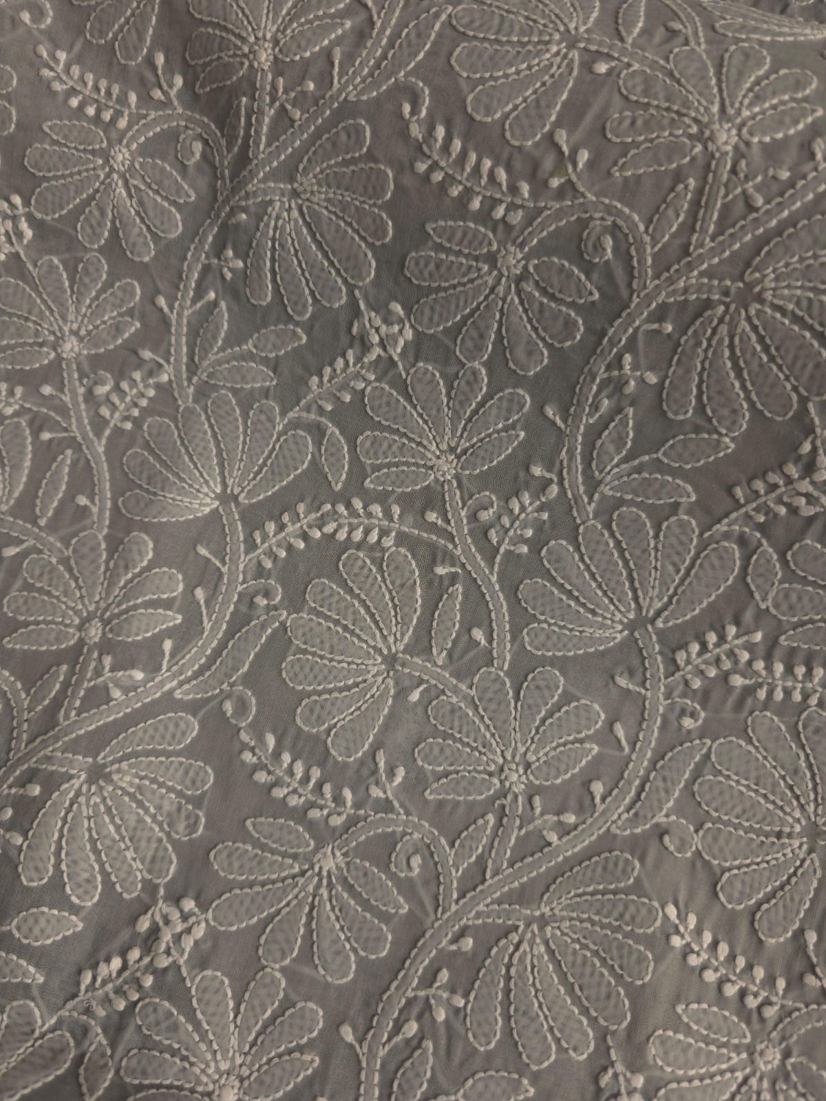 Grey Cotton Kurta fabric with Handwork and multicolored cutdana  neckline