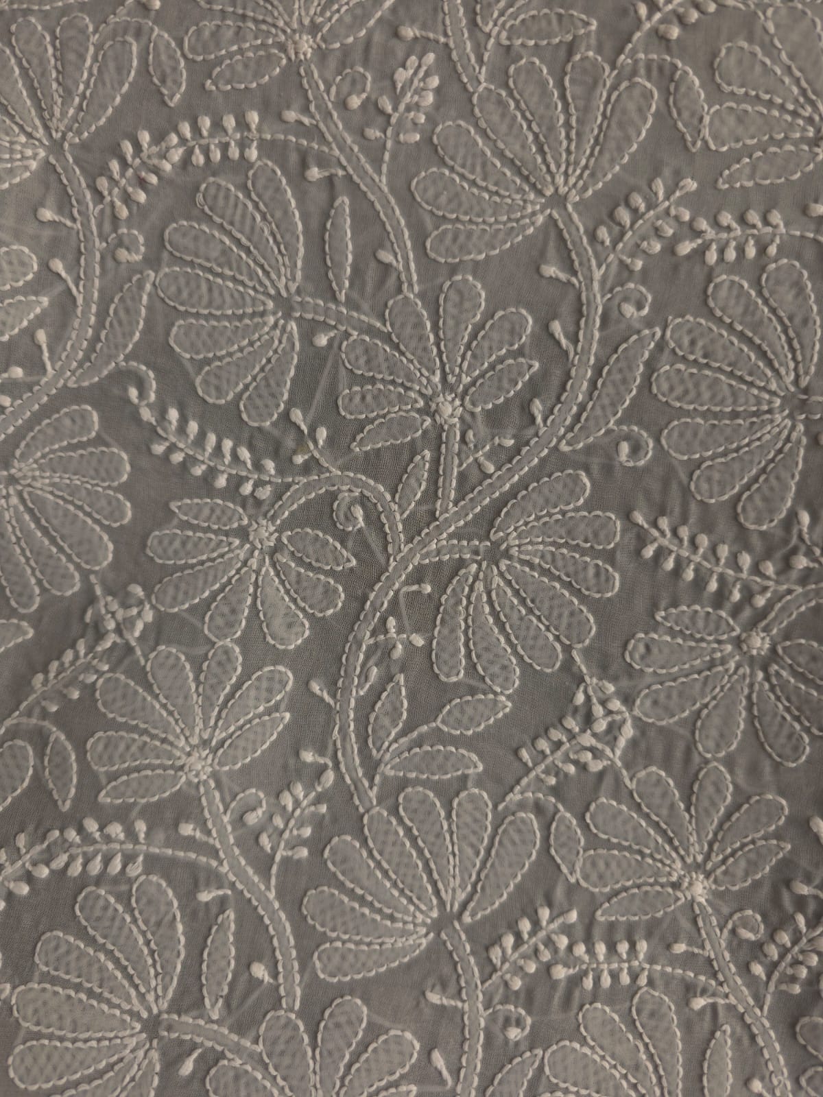 Grey Cotton Kurta fabric with Handwork and multicolored cutdana  neckline