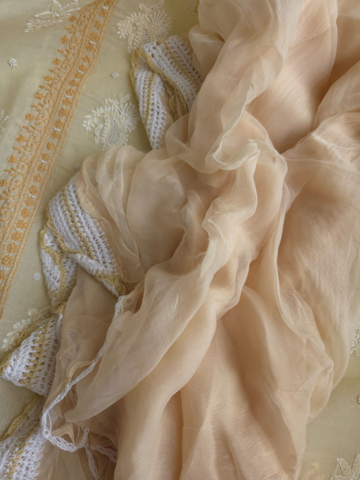 Beige Brown Combo cotton full set with chikankari and sequins