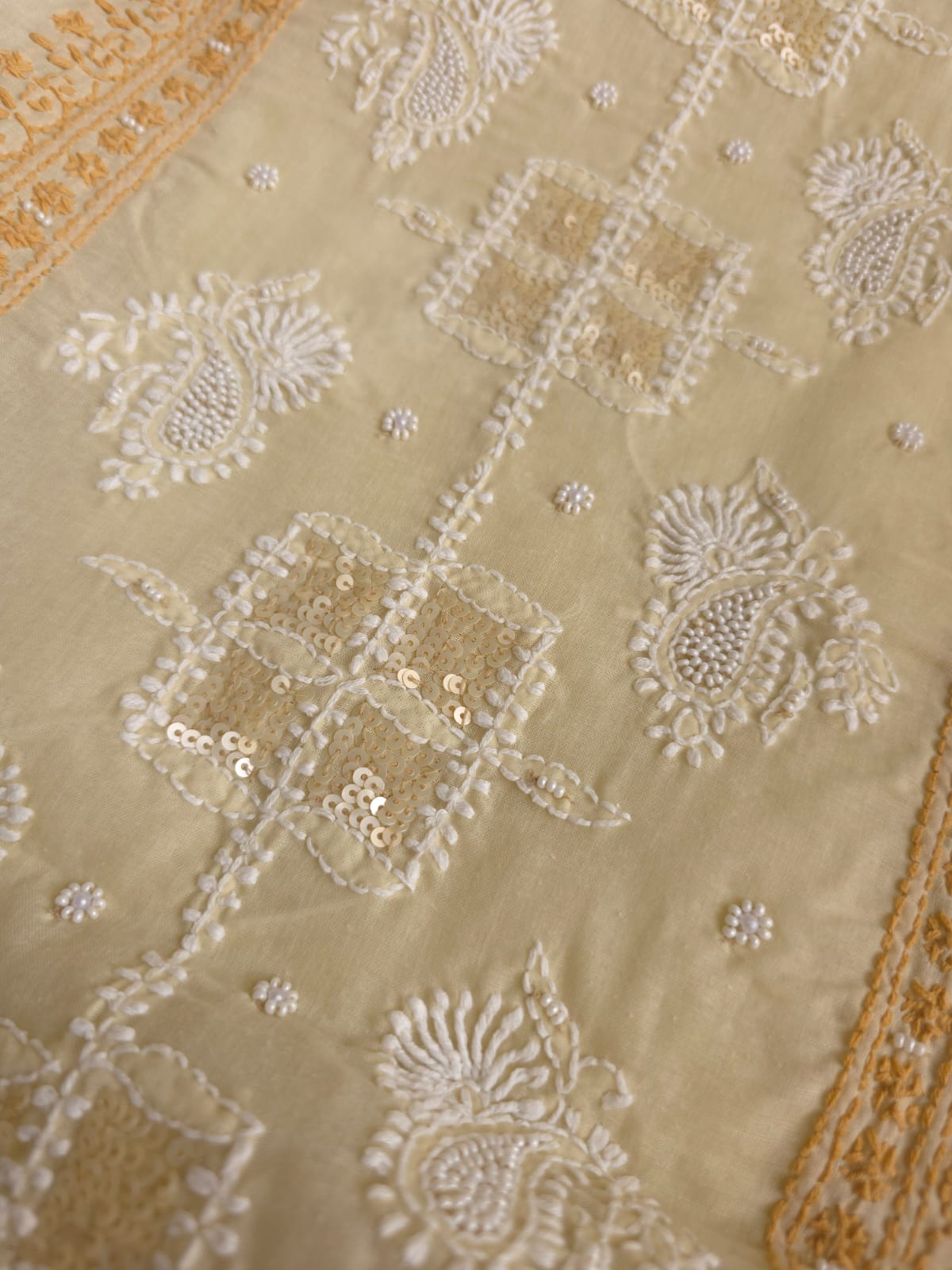 Beige Brown Combo cotton full set with chikankari and sequins