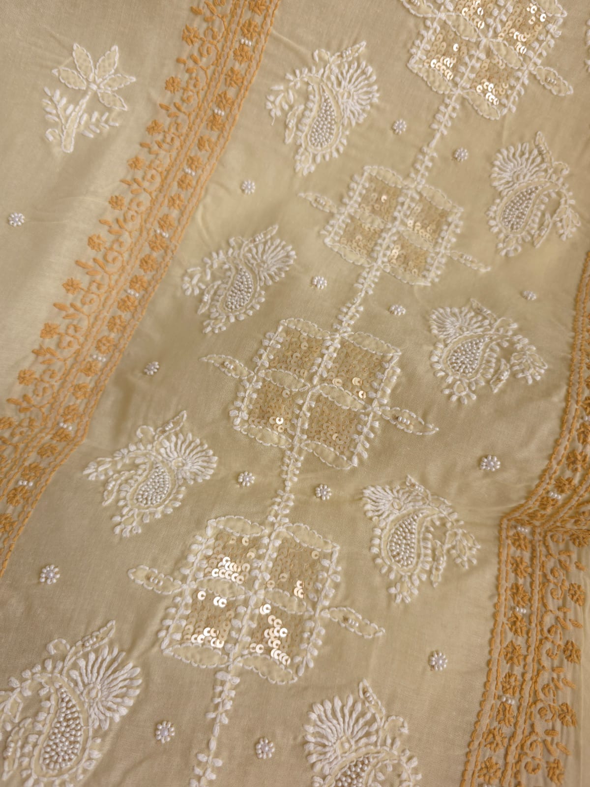 Beige Brown Combo cotton full set with chikankari and sequins
