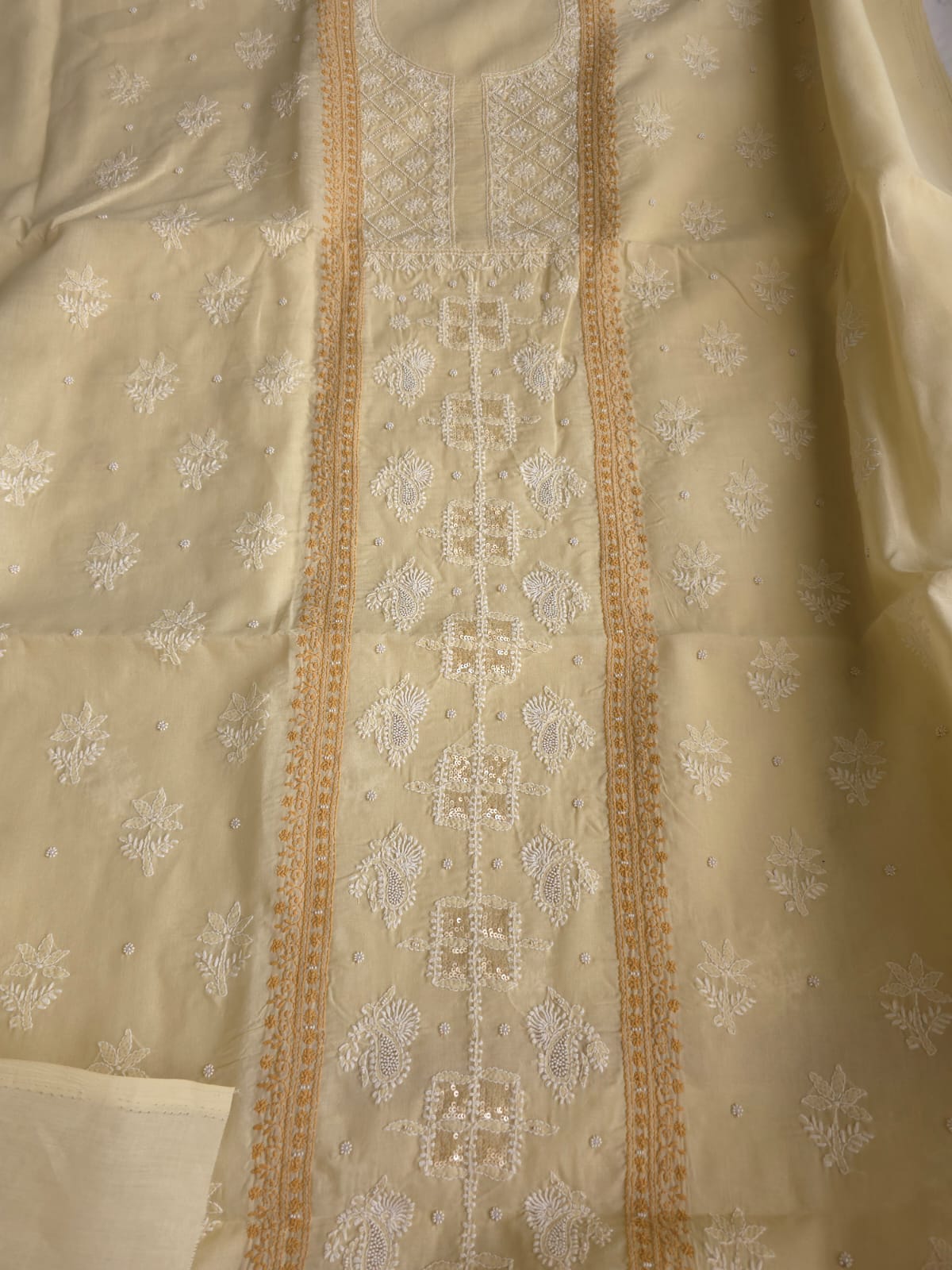 Beige Brown Combo cotton full set with chikankari and sequins
