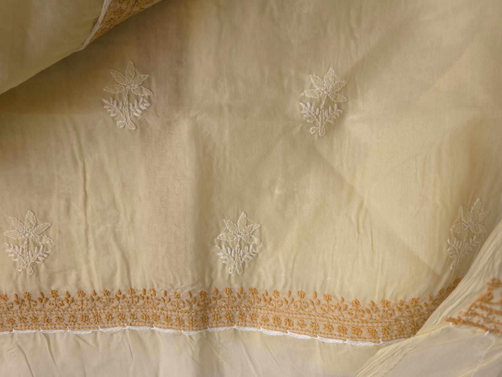 Beige Brown Combo cotton full set with chikankari and sequins