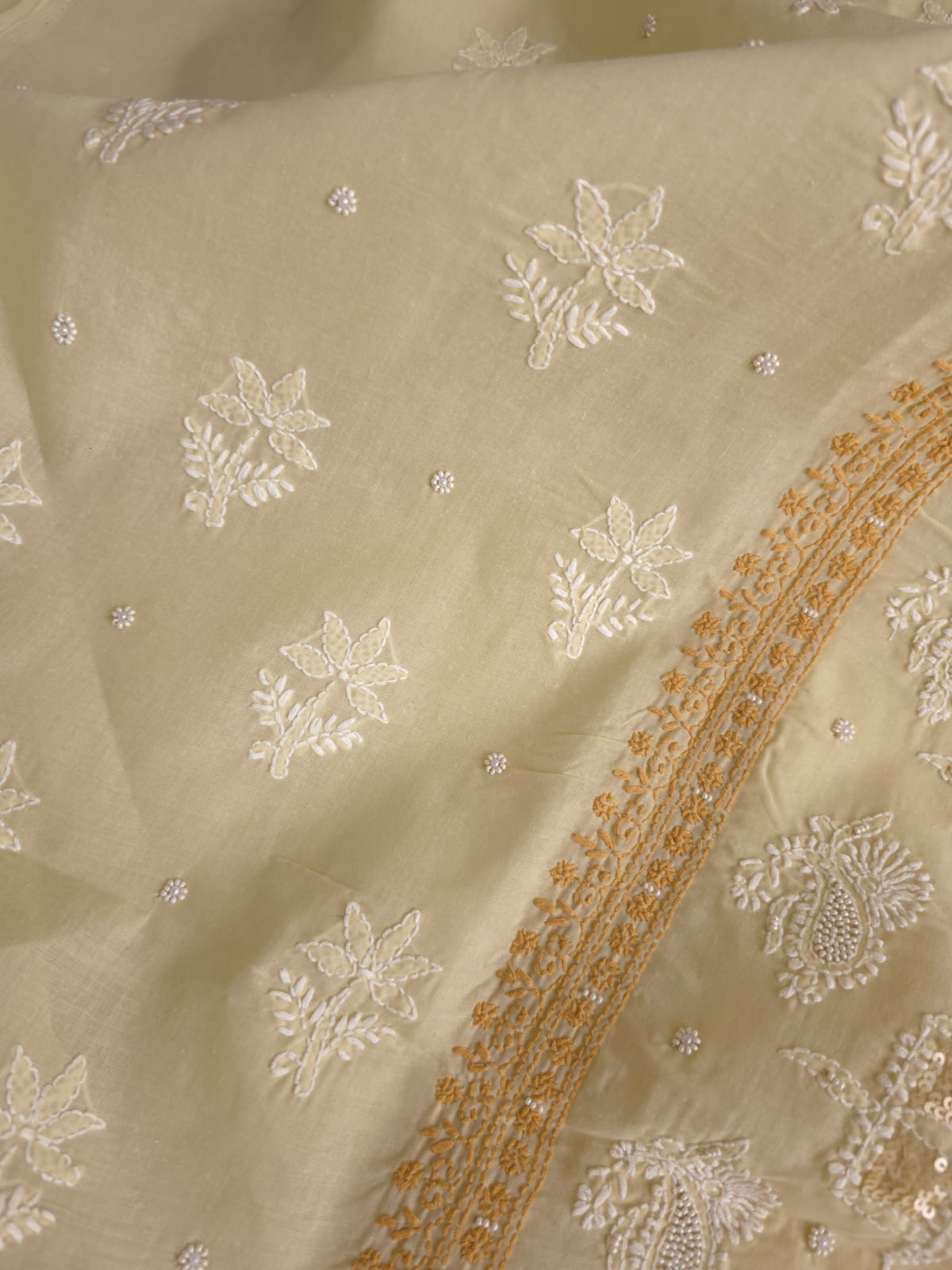 Beige Brown Combo cotton full set with chikankari and sequins