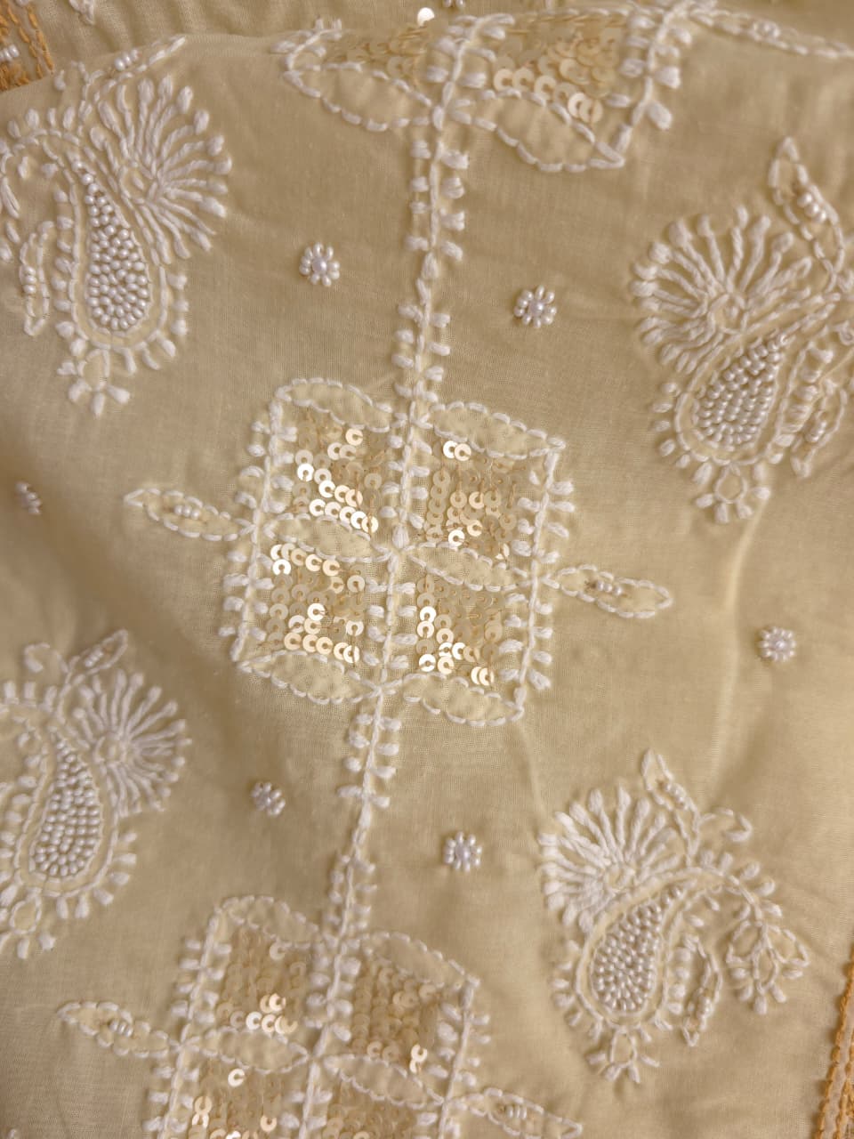 Beige Brown Combo cotton full set with chikankari and sequins
