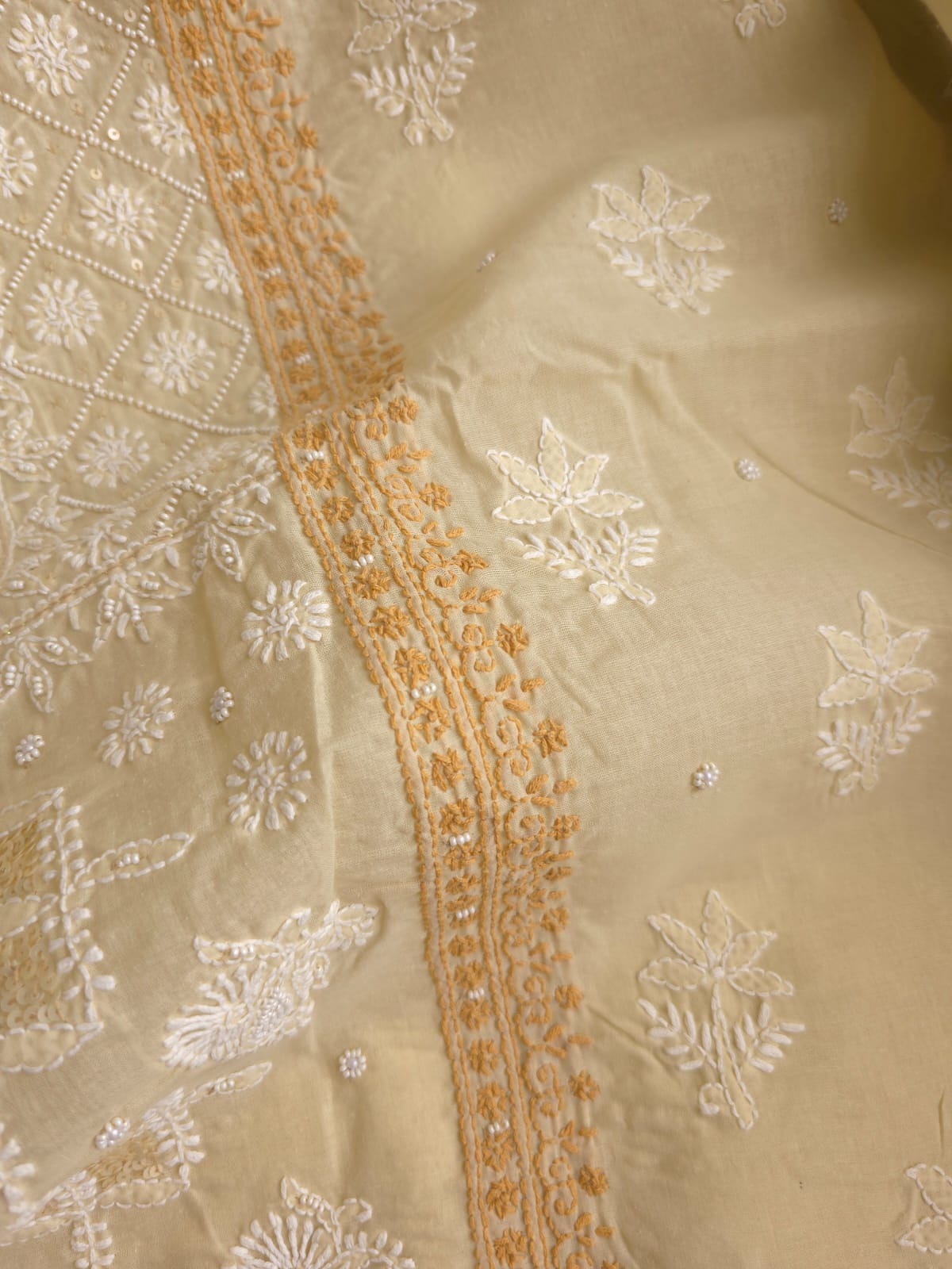 Beige Brown Combo cotton full set with chikankari and sequins