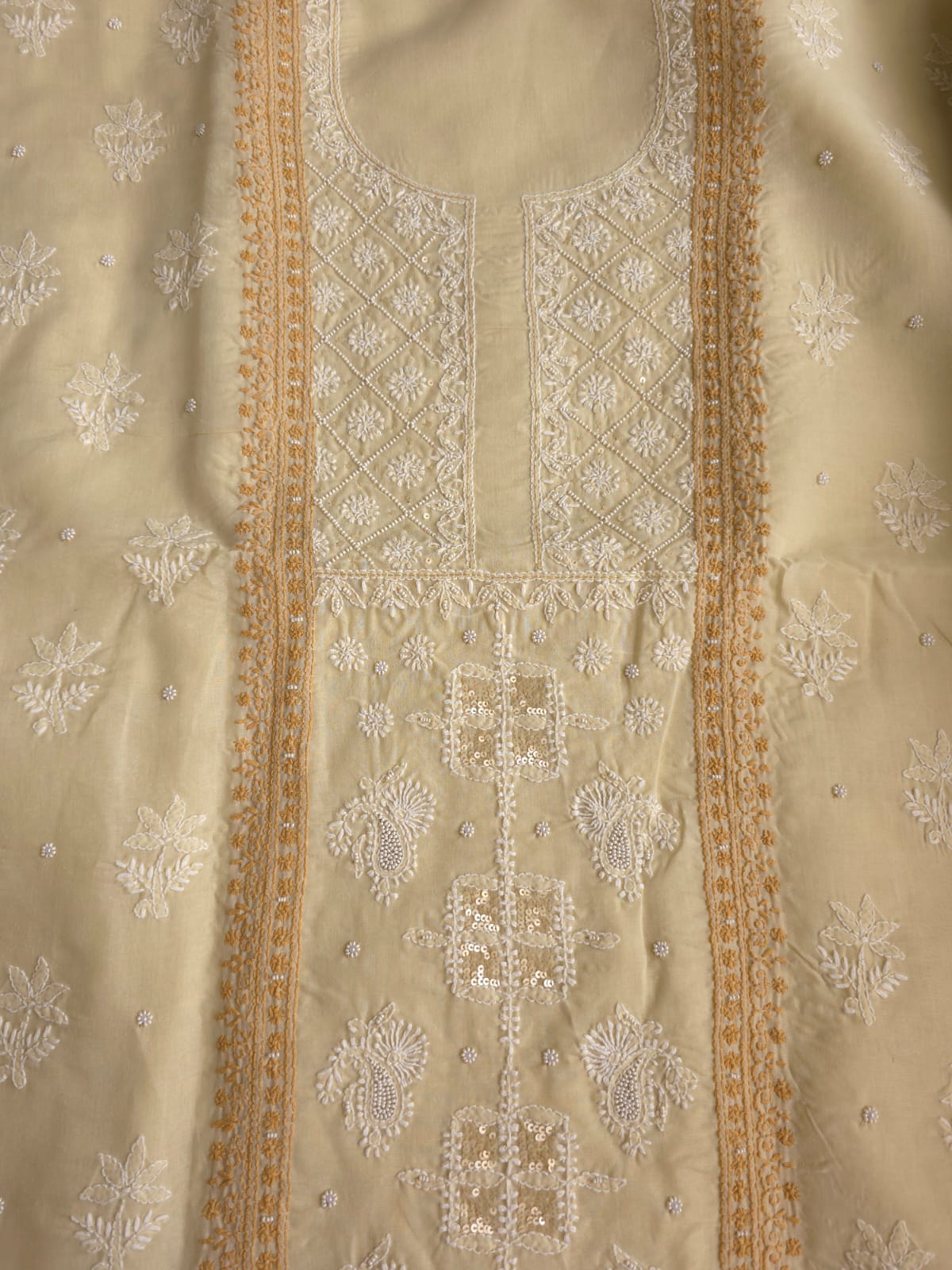 Beige Brown Combo cotton full set with chikankari and sequins