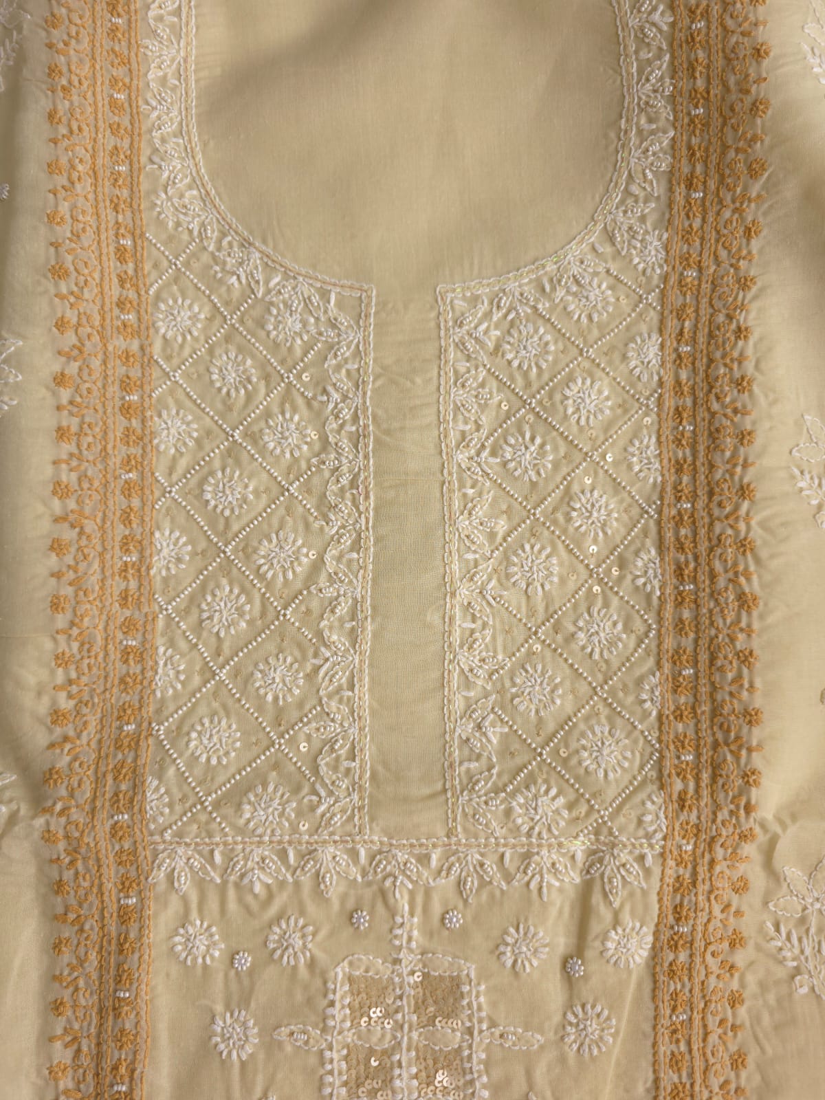 Beige Brown Combo cotton full set with chikankari and sequins