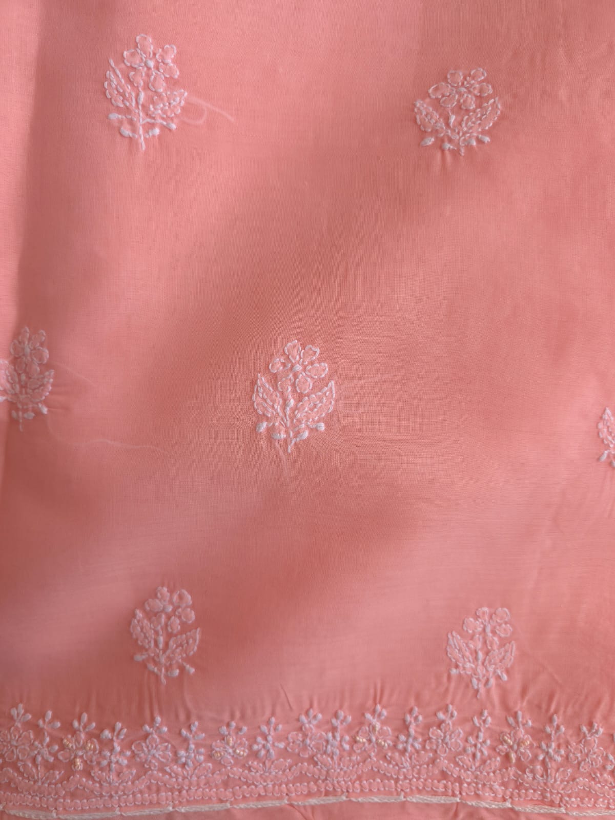Peachish Pink Cotton full set with chikankari and embellishments