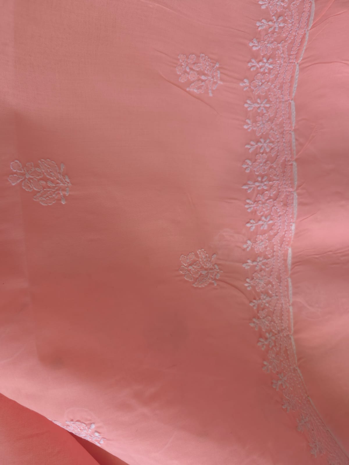 Peachish Pink Cotton full set with chikankari and embellishments