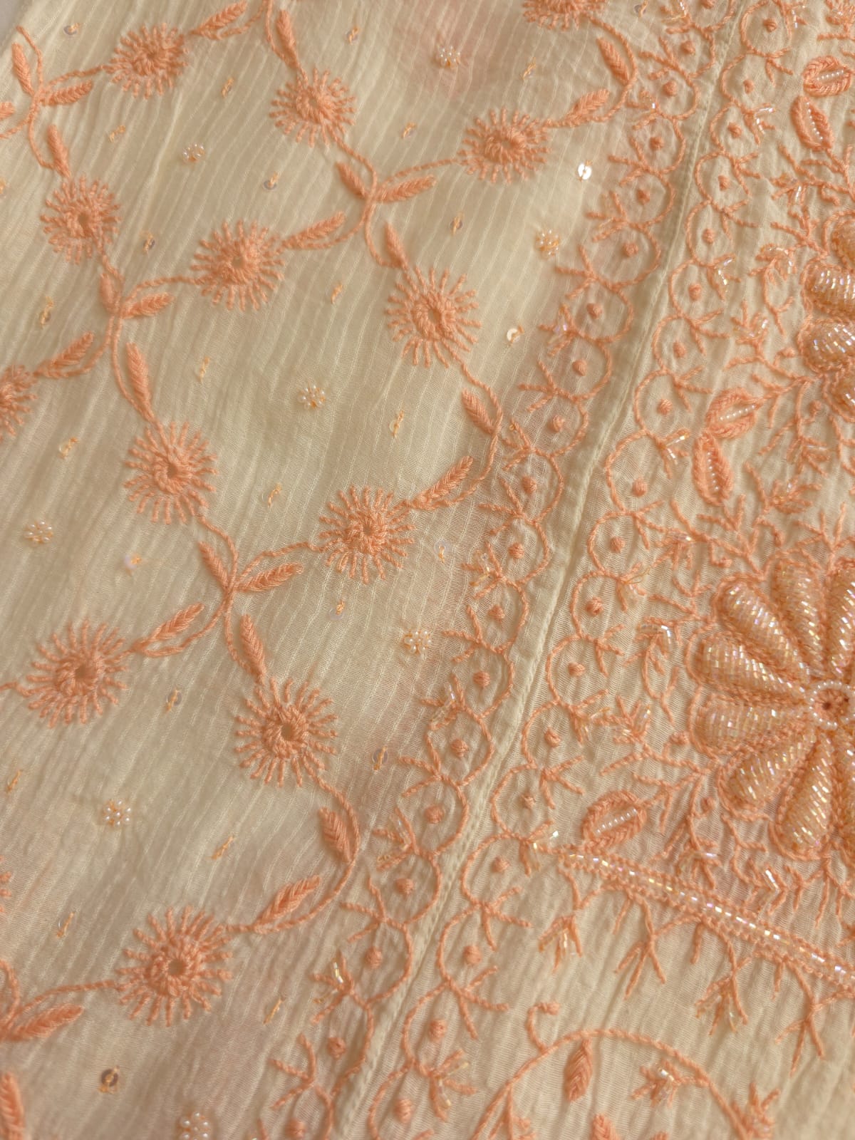 Maheshwari chanderi Semi stitched Kurta dupatta with Peach handwork and embellishments