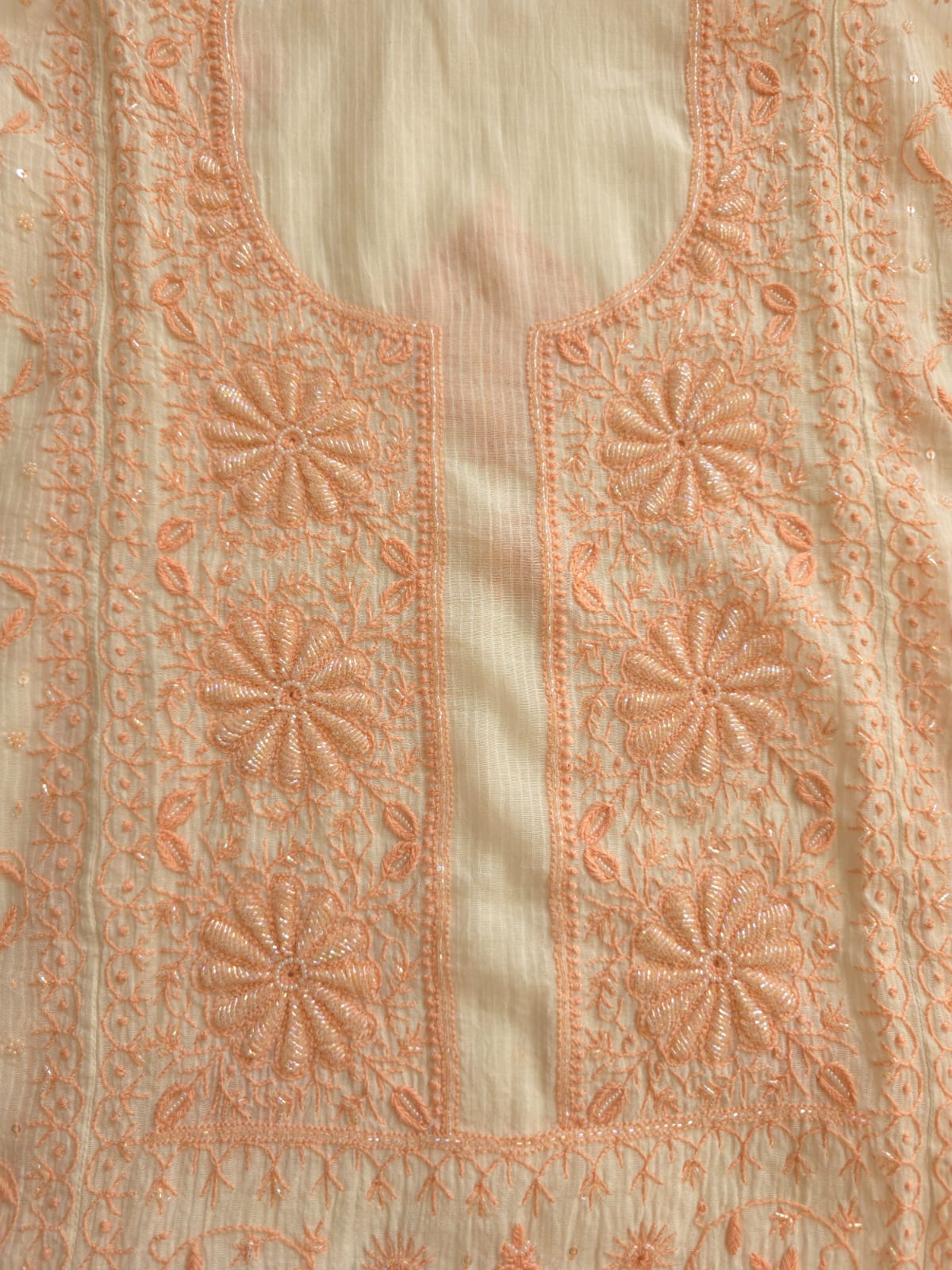 Maheshwari chanderi Semi stitched Kurta dupatta with Peach handwork and embellishments