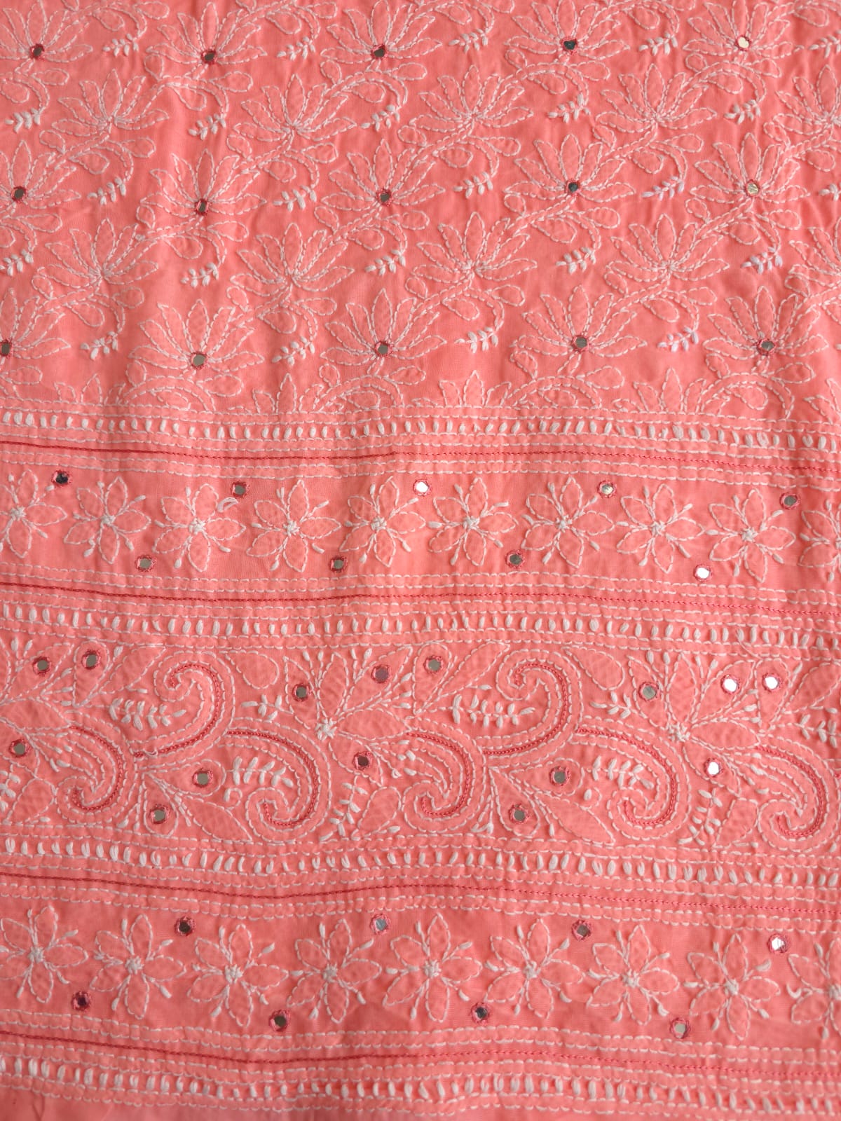 Gajri Pink cotton Kurta fabric with Kamal jaal with Mirrors