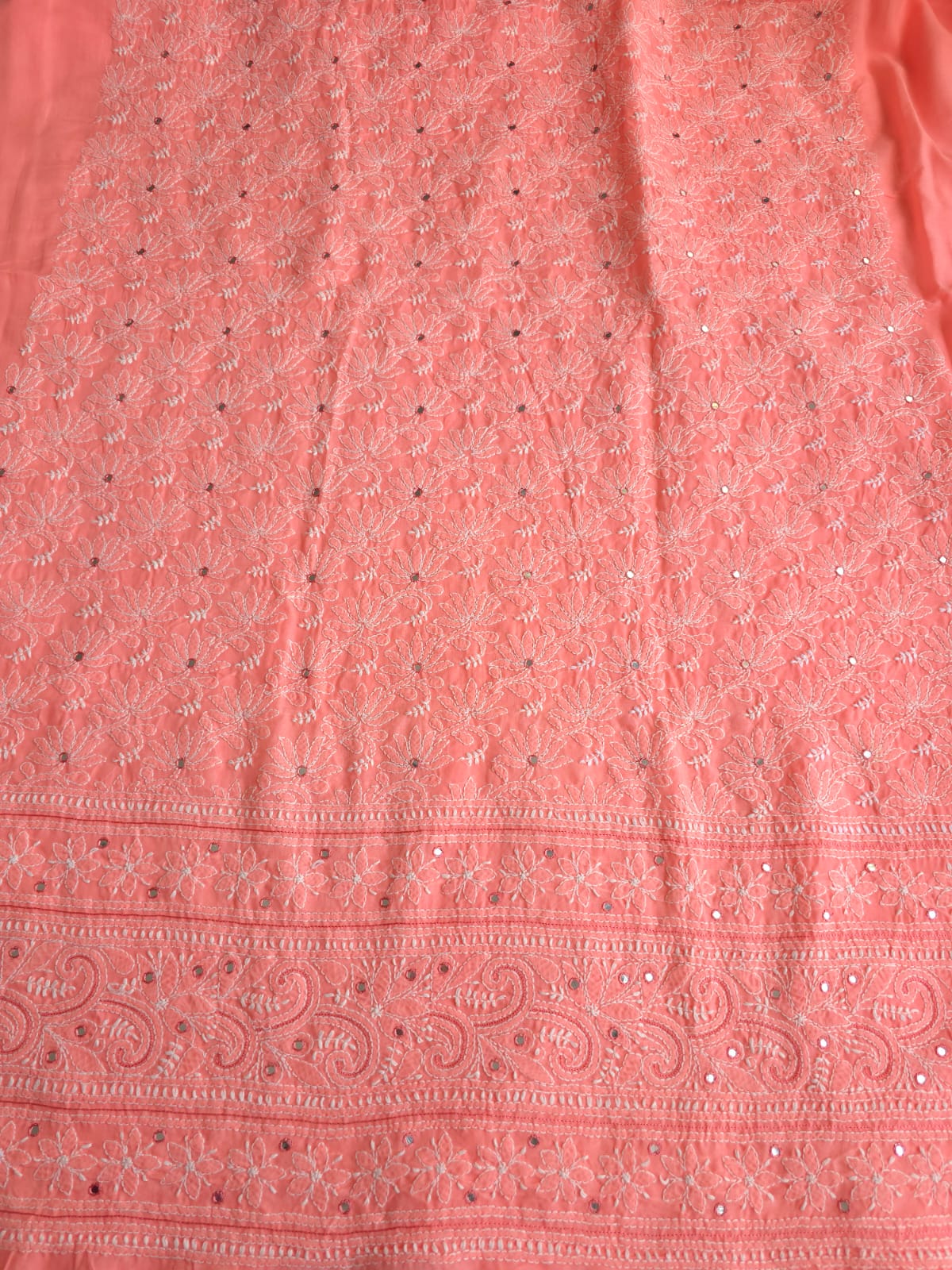 Gajri Pink cotton Kurta fabric with Kamal jaal with Mirrors