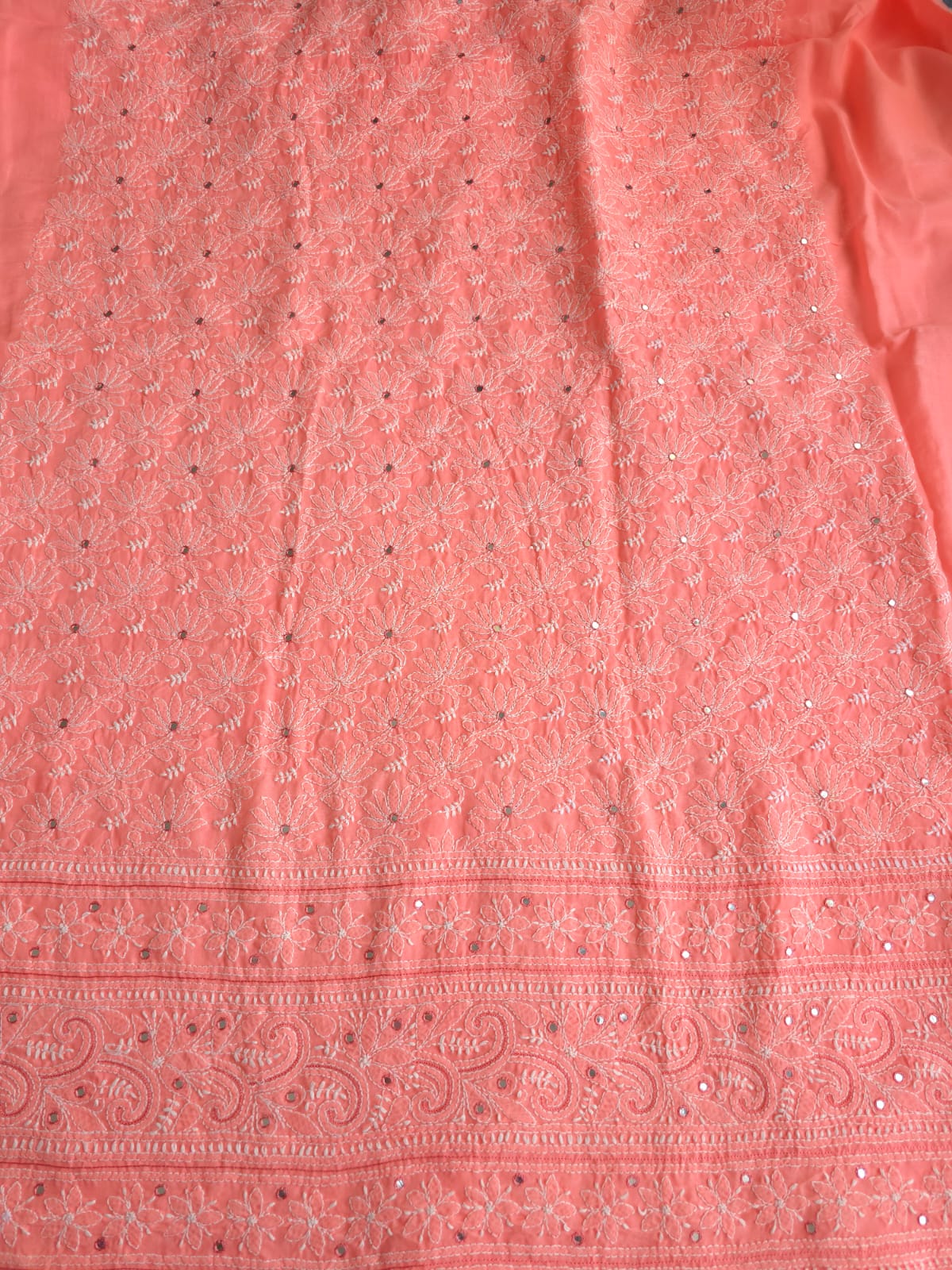 Gajri Pink cotton Kurta fabric with Kamal jaal with Mirrors