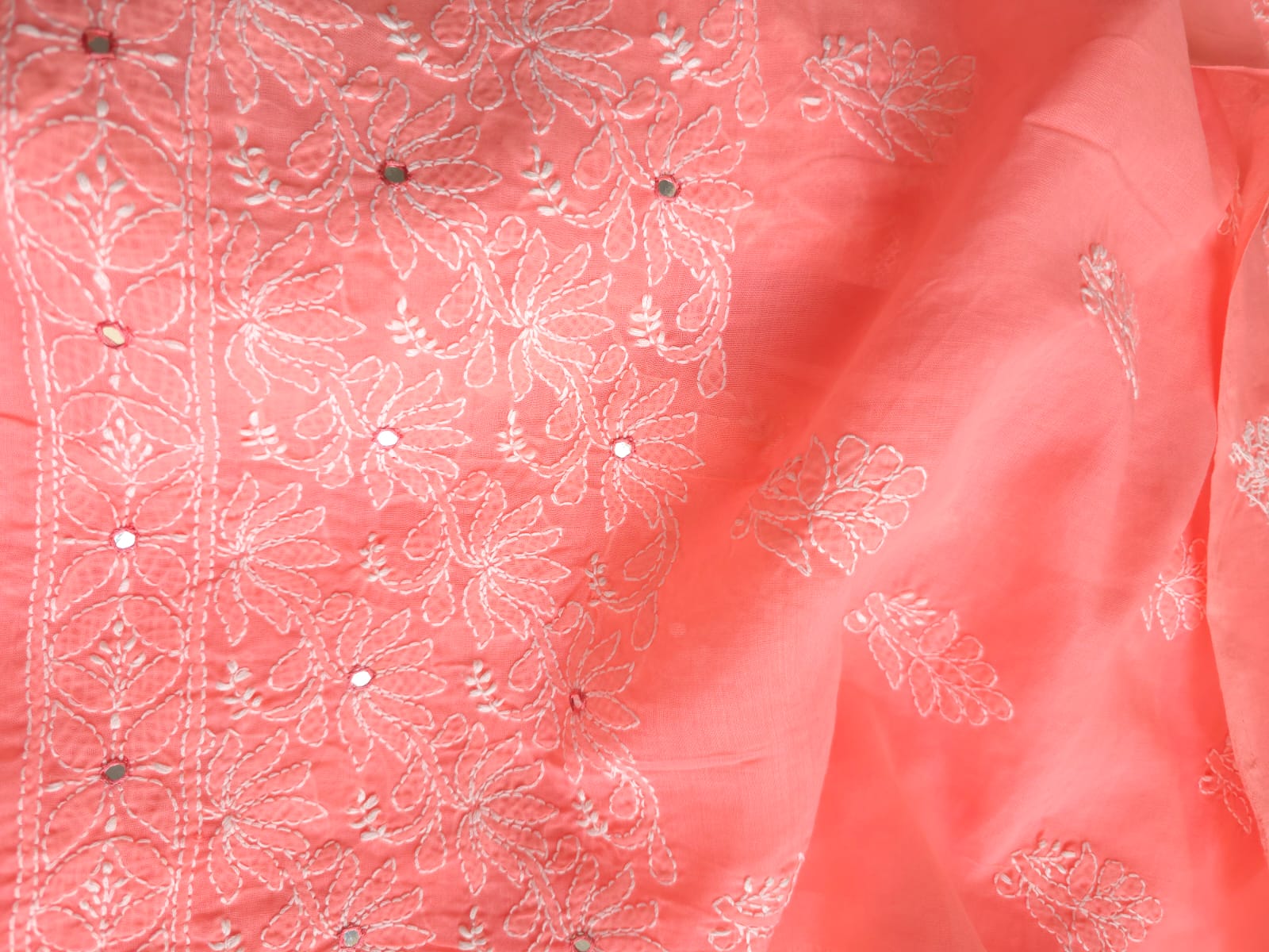 Gajri Pink cotton Kurta fabric with Kamal jaal with Mirrors