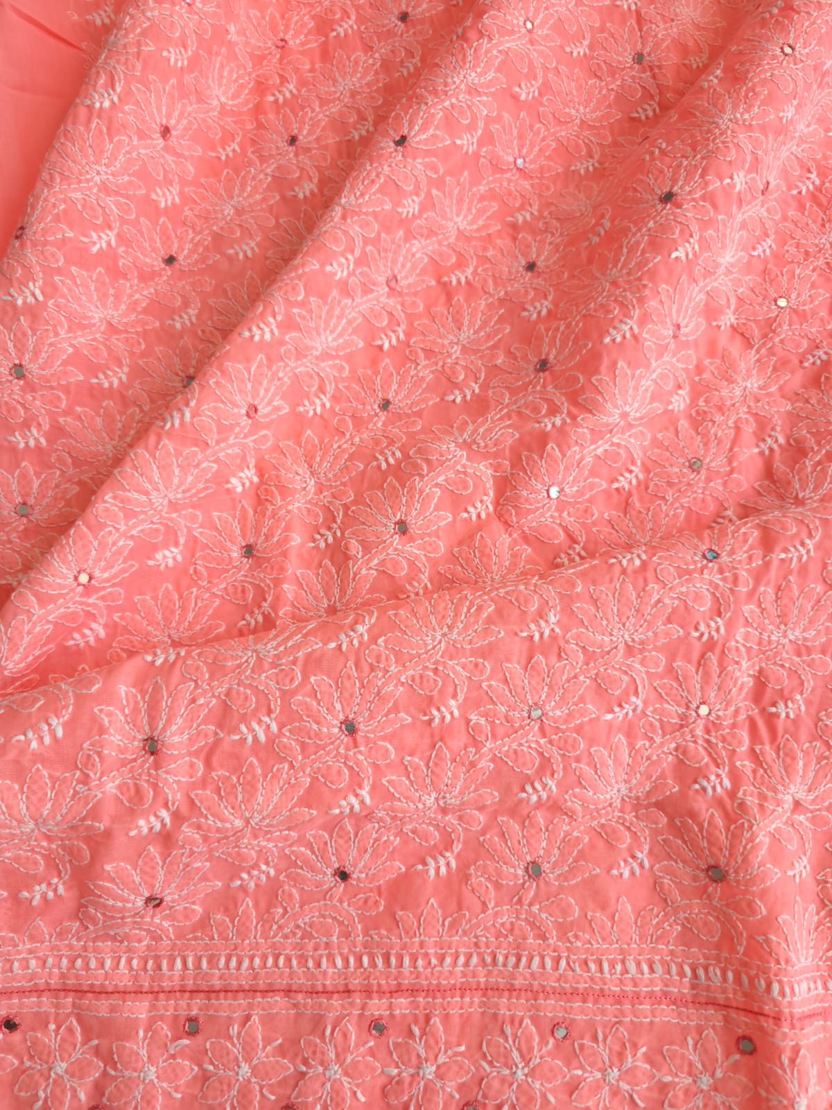 Gajri Pink cotton Kurta fabric with Kamal jaal with Mirrors