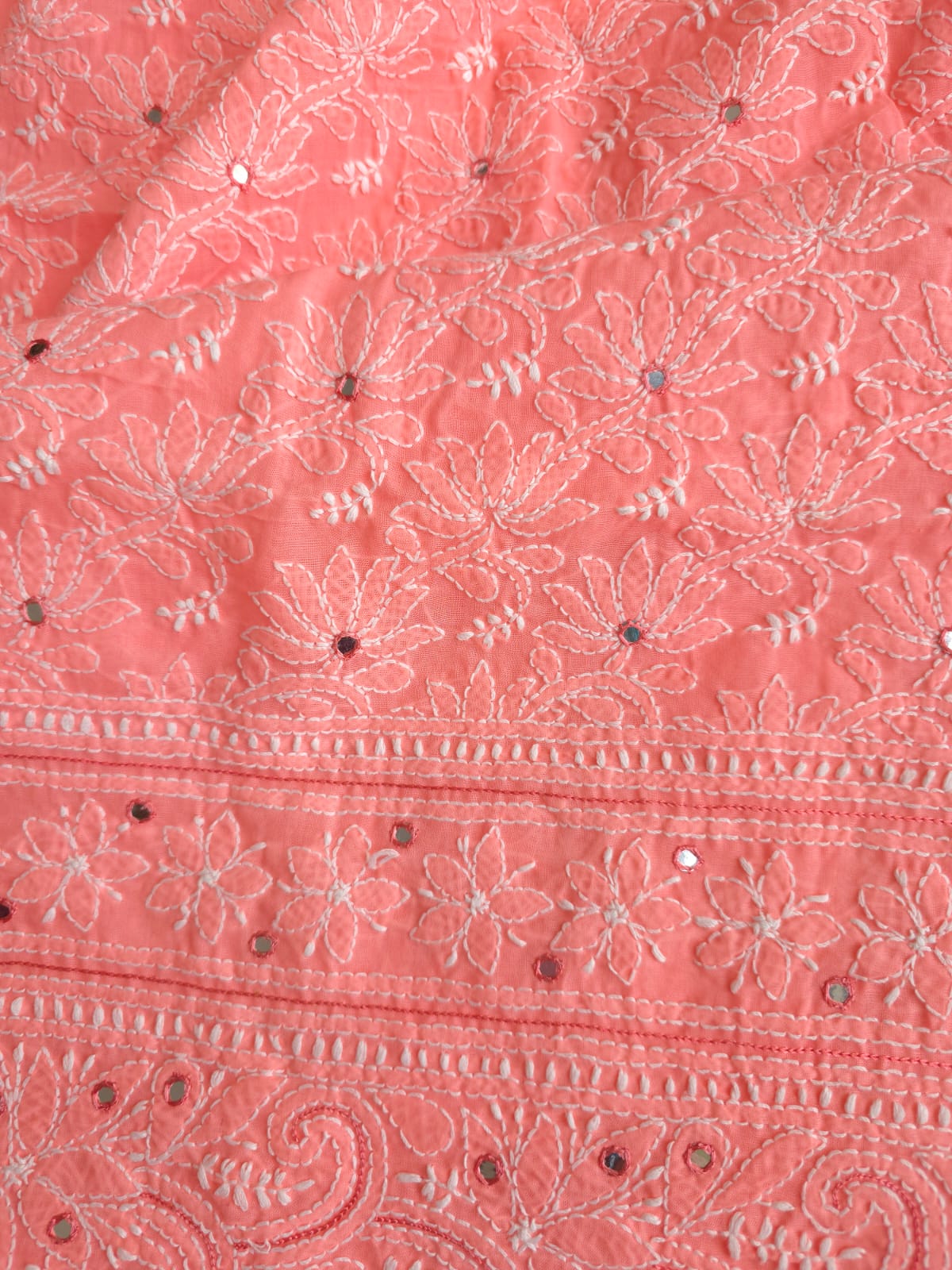 Gajri Pink cotton Kurta fabric with Kamal jaal with Mirrors