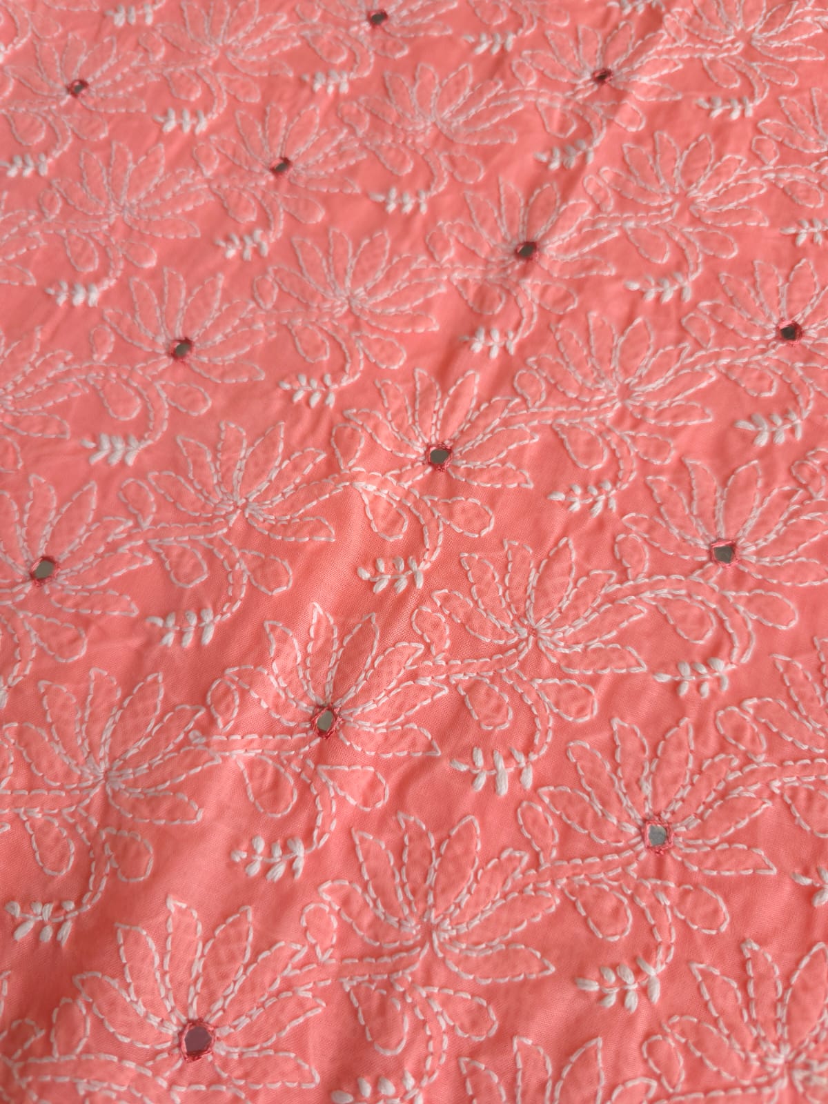 Gajri Pink cotton Kurta fabric with Kamal jaal with Mirrors