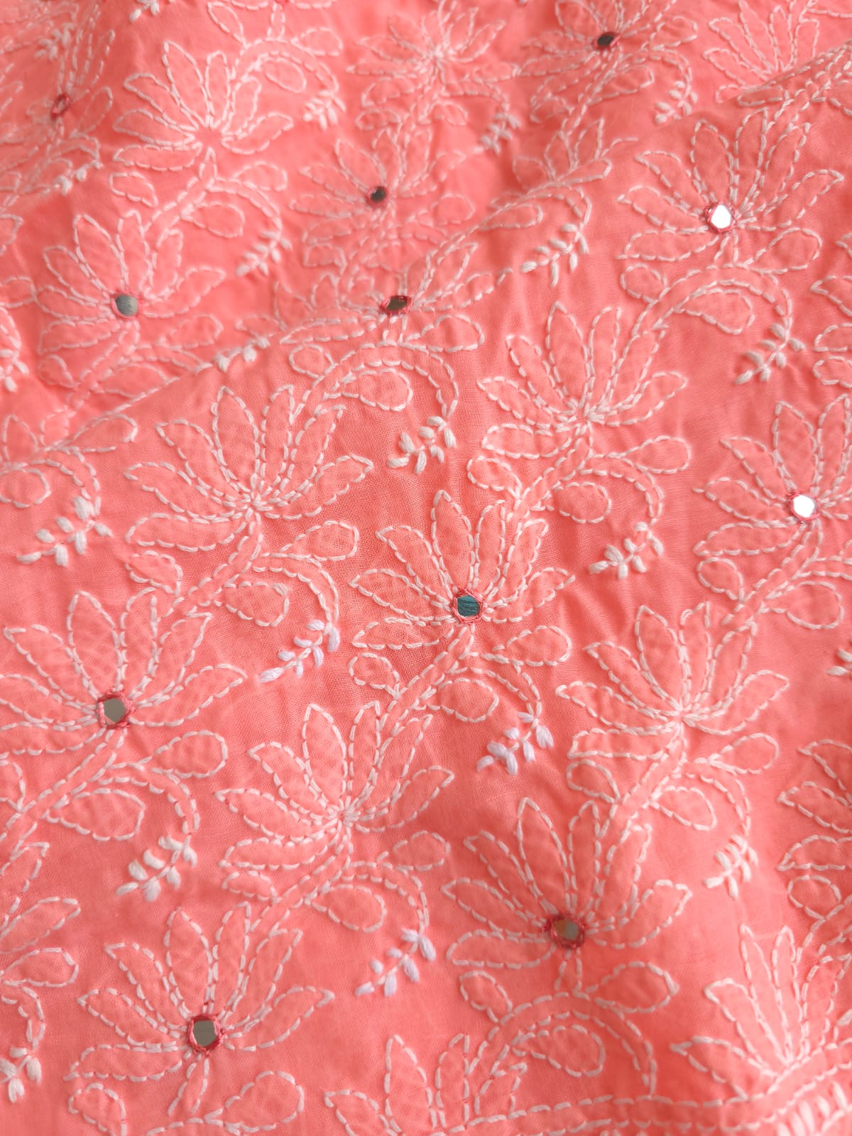 Gajri Pink cotton Kurta fabric with Kamal jaal with Mirrors