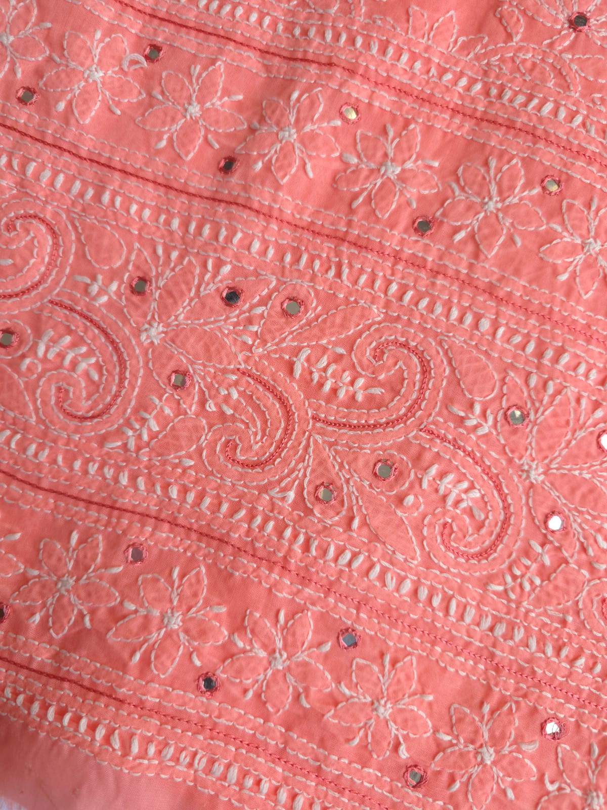 Gajri Pink cotton Kurta fabric with Kamal jaal with Mirrors