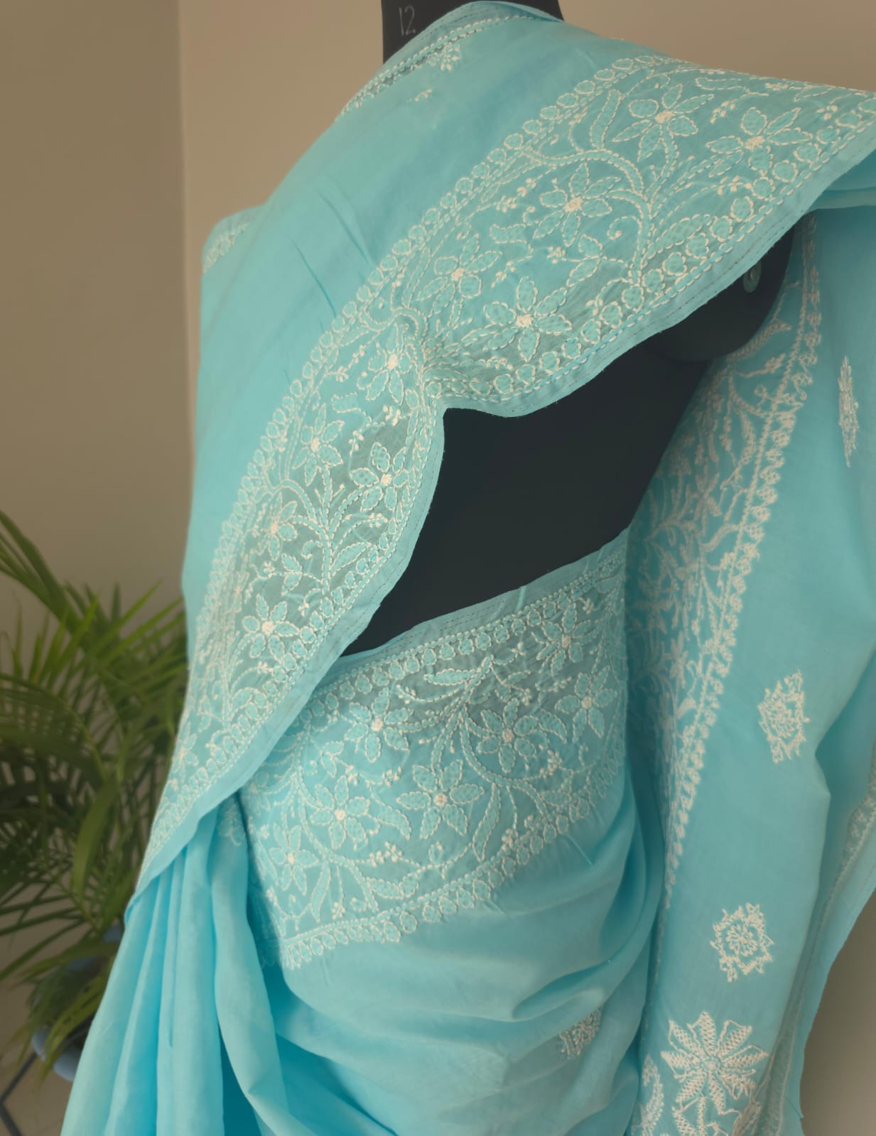Sky Blue Cotton Saree with  Superfine Chikankari