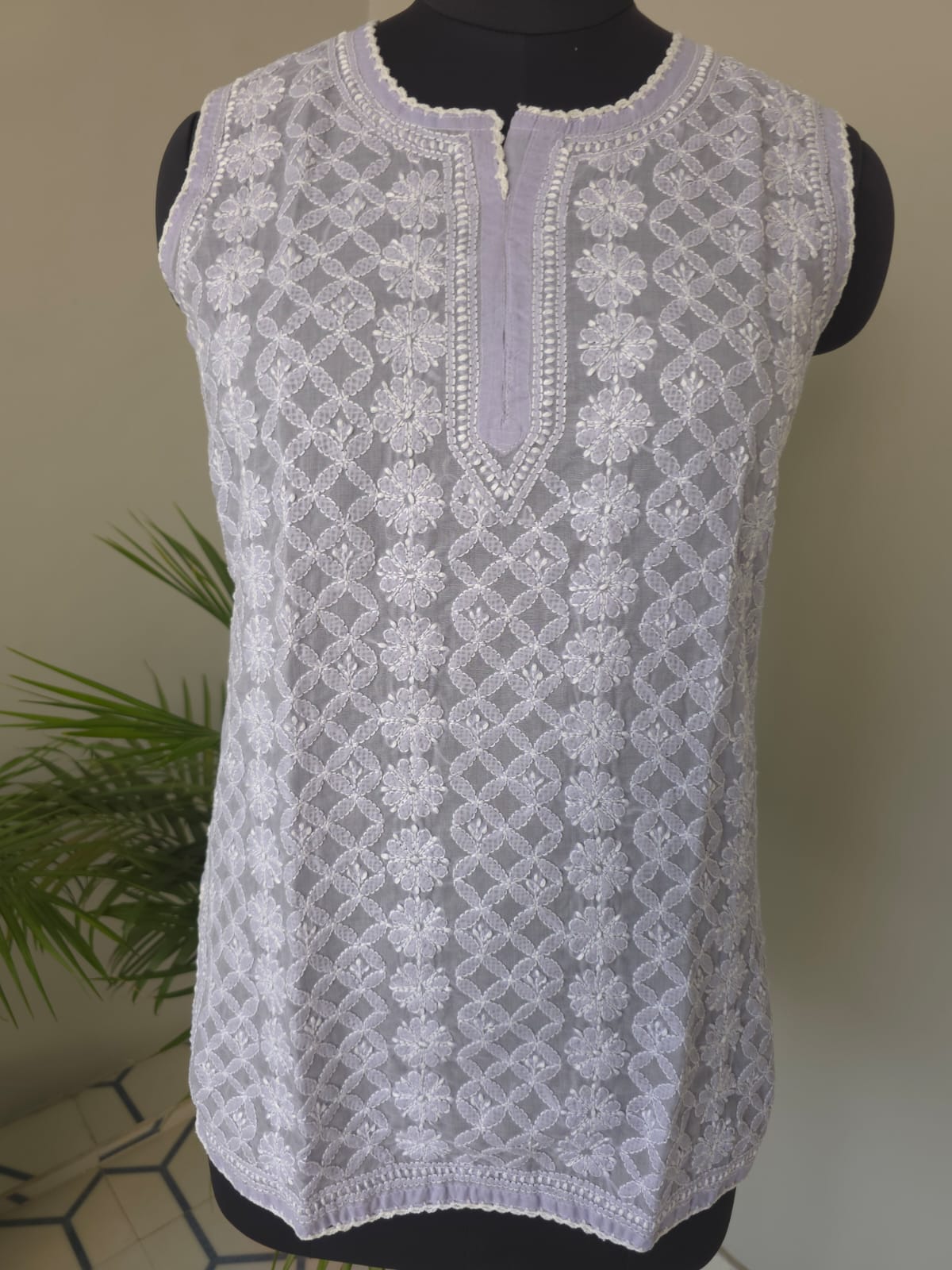 Soft Cotton Hand embroidered Sleeveless Short top