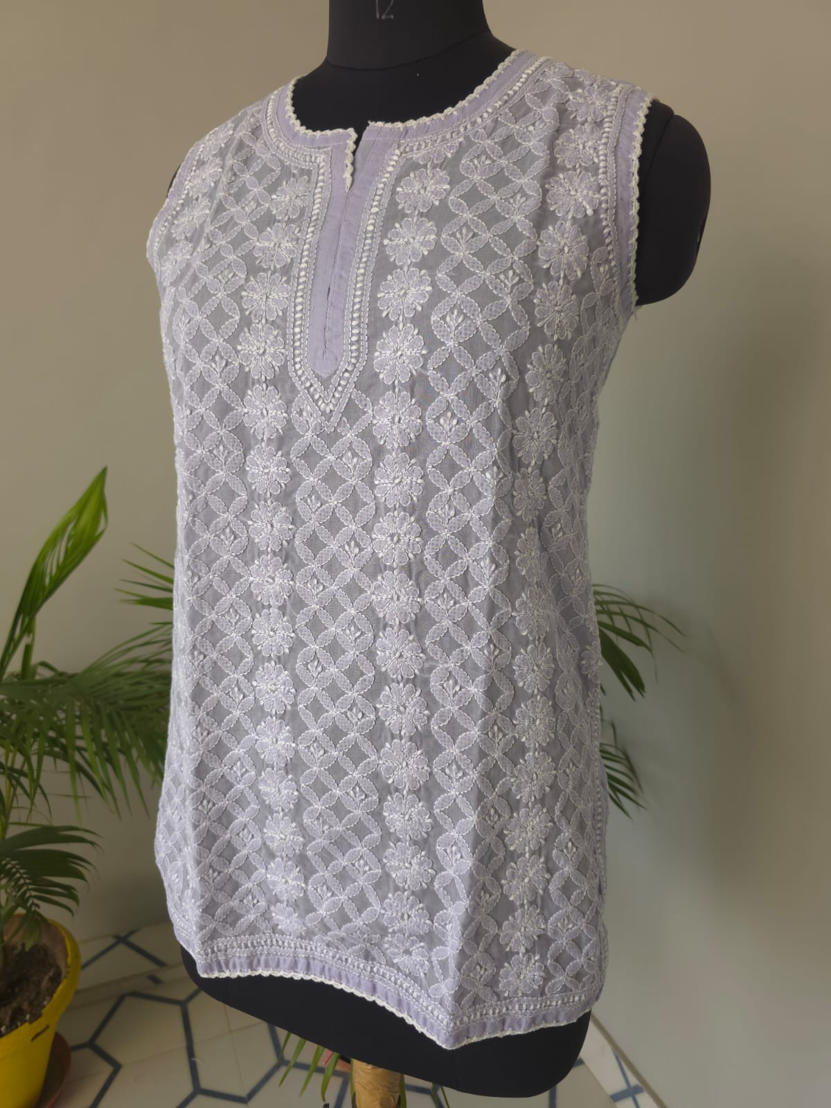 Soft Cotton Hand embroidered Sleeveless Short top