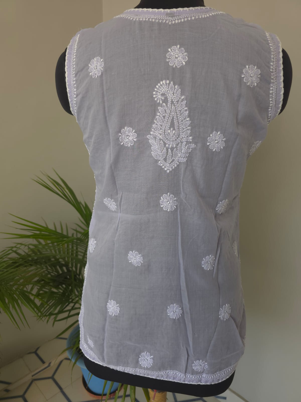Soft Cotton Hand embroidered Sleeveless Short top