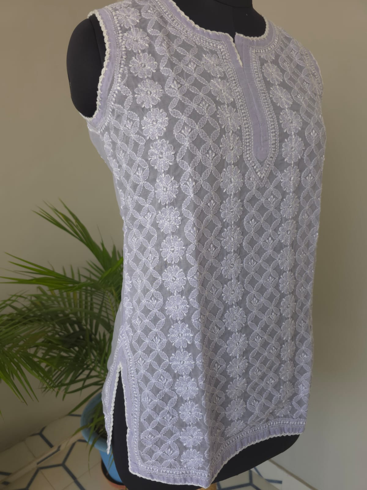 Soft Cotton Hand embroidered Sleeveless Short top