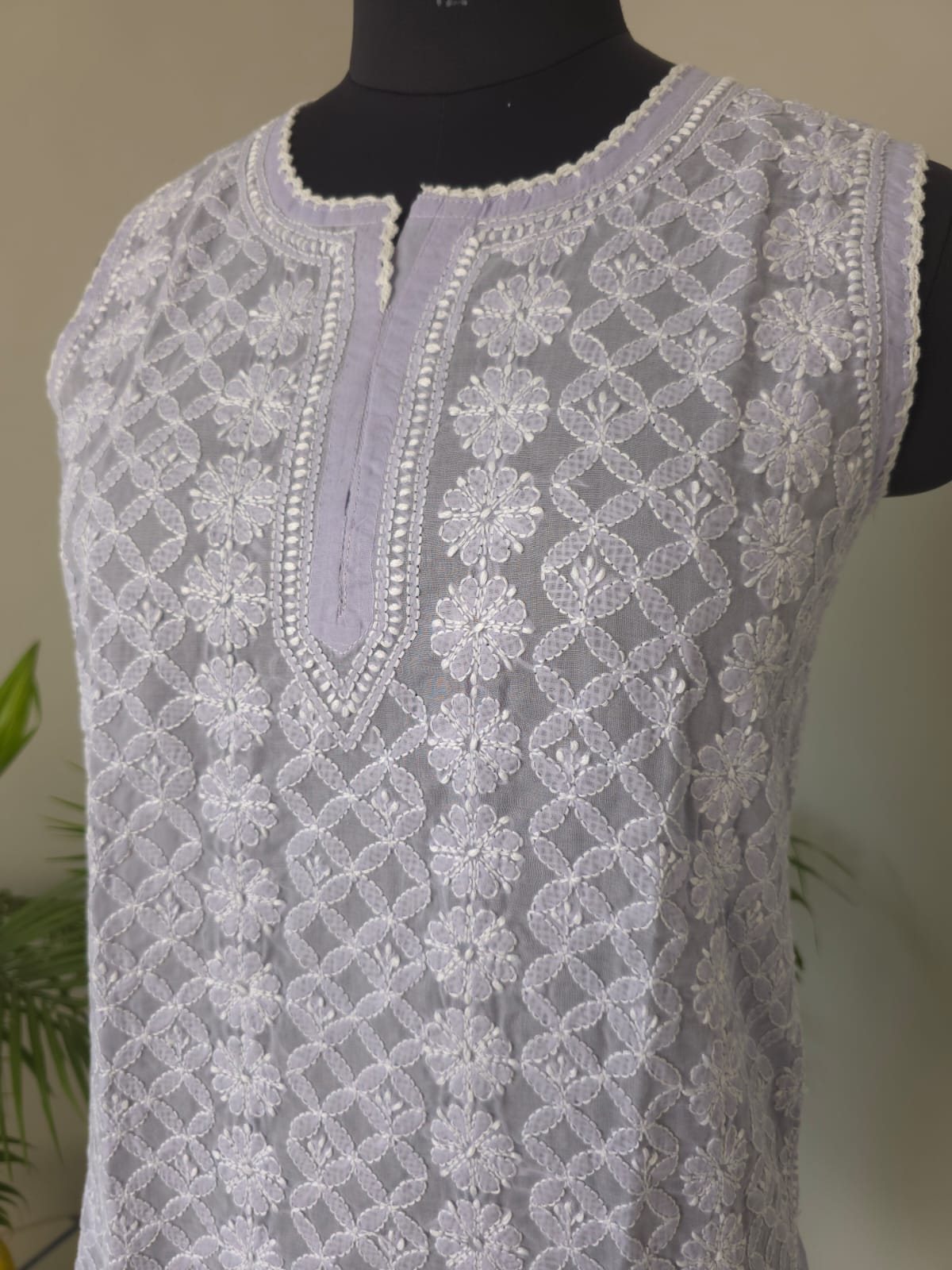 Soft Cotton Hand embroidered Sleeveless Short top