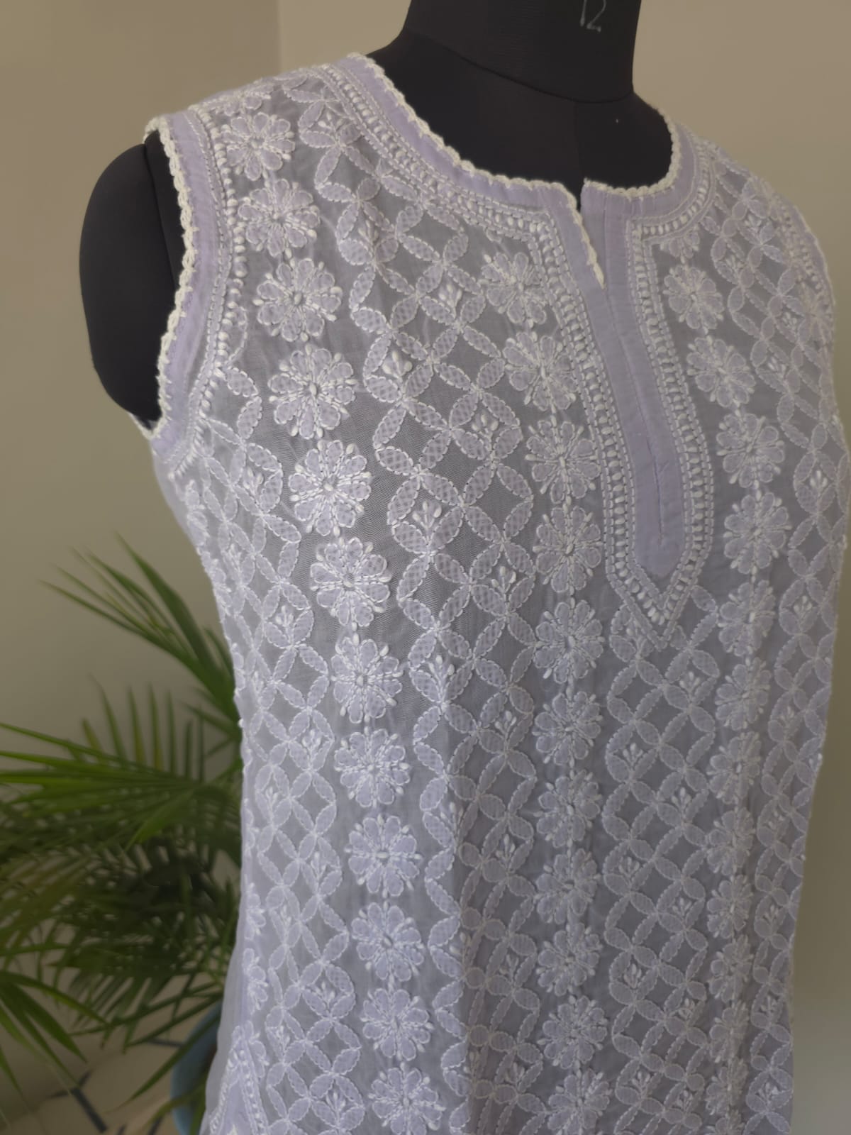 Soft Cotton Hand embroidered Sleeveless Short top