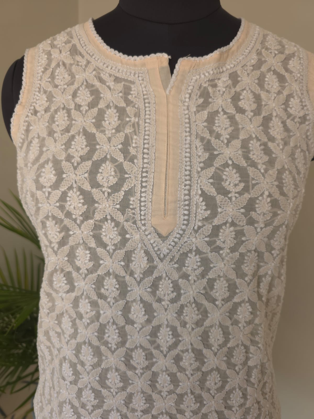 Soft Cotton Hand Embroidered Powder peach Sleeveless short Top