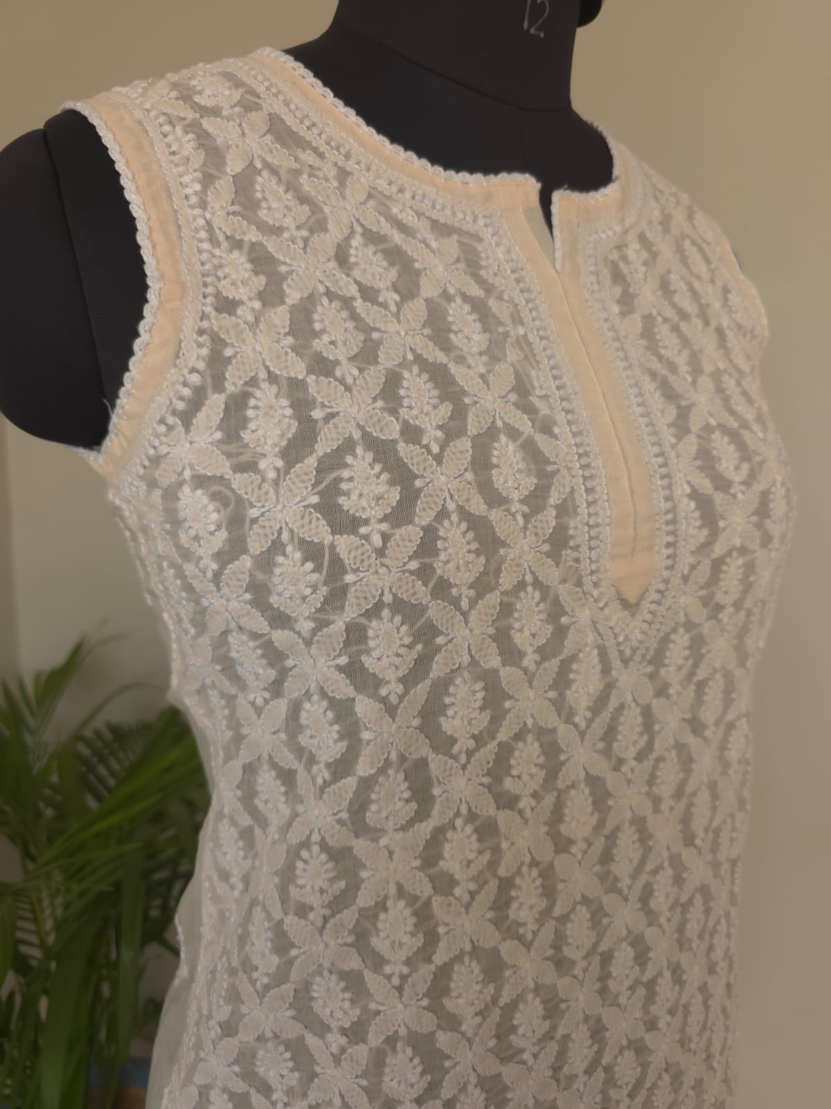 Soft Cotton Hand Embroidered Powder peach Sleeveless short Top