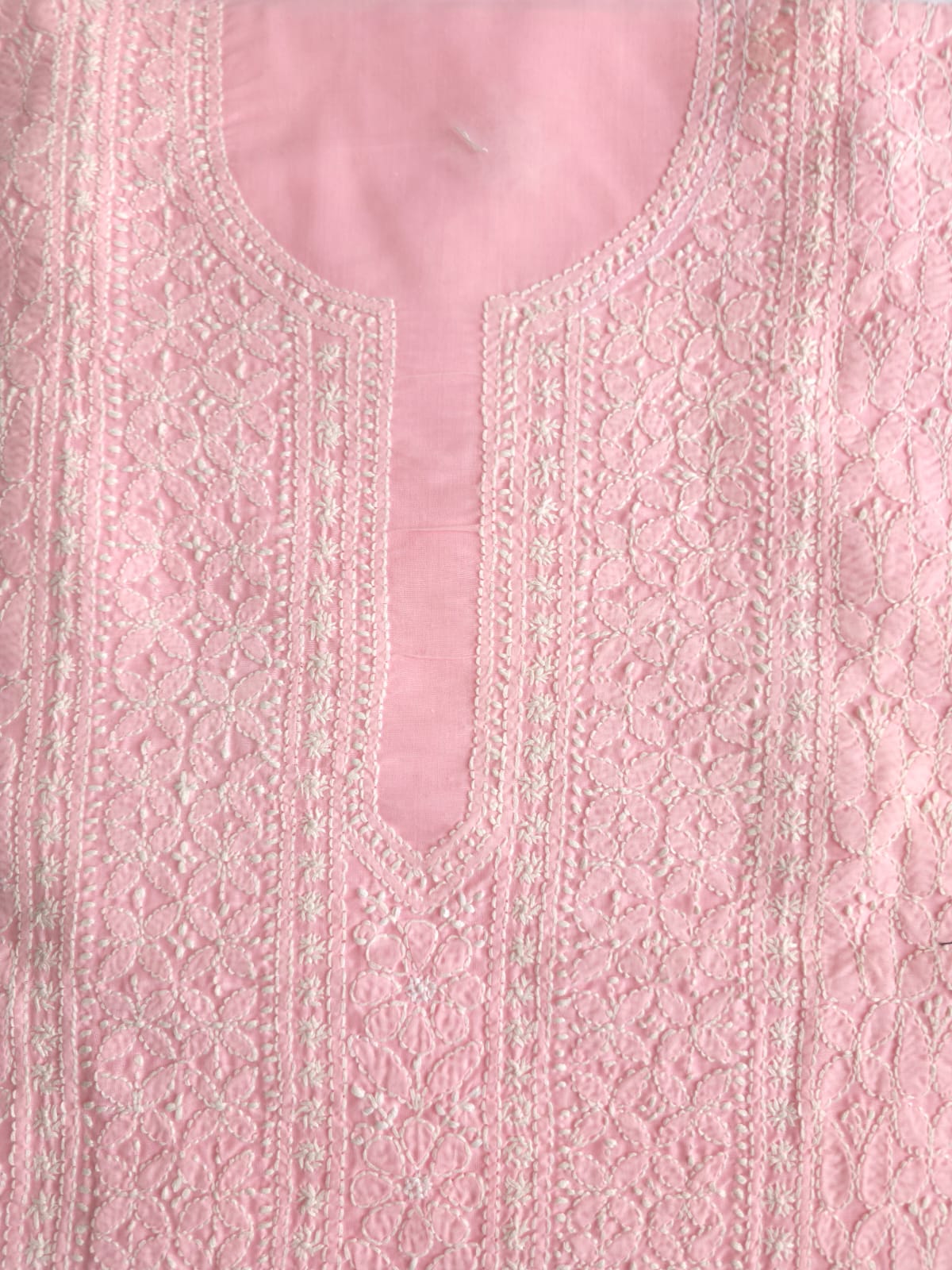 Pink Cotton Kurta fabric with Fine Handwork