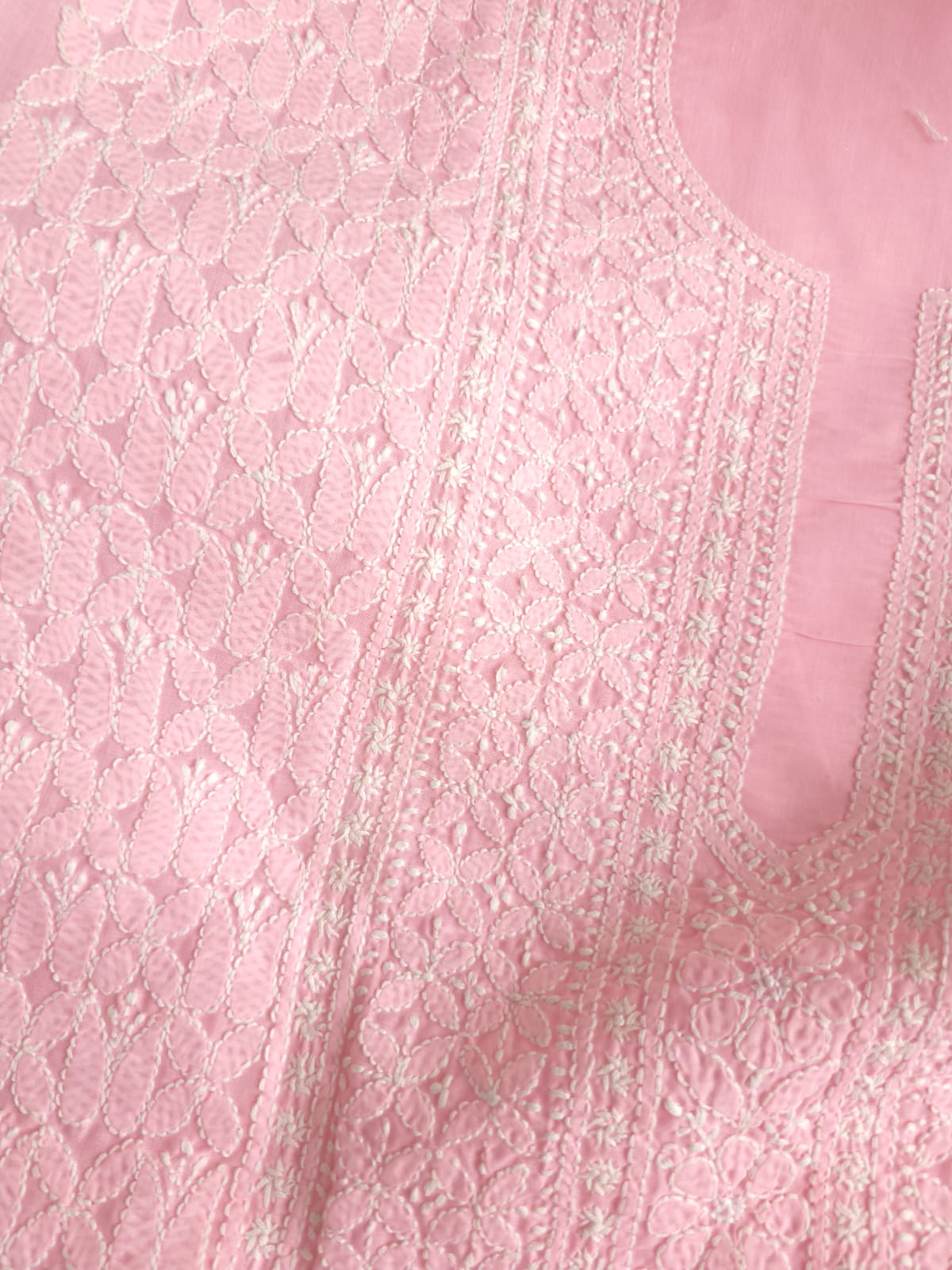 Pink Cotton Kurta fabric with Fine Handwork