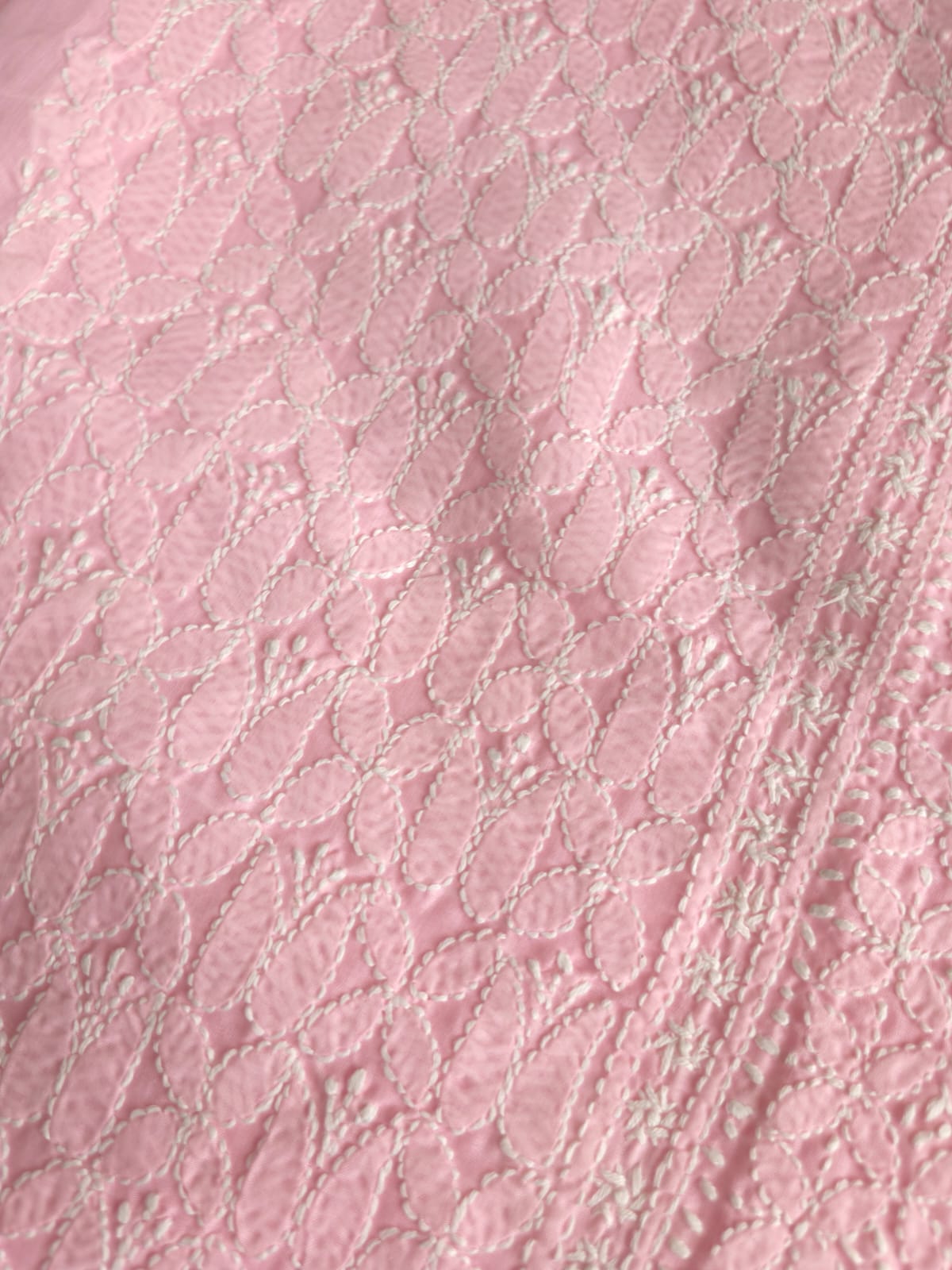 Pink Cotton Kurta fabric with Fine Handwork