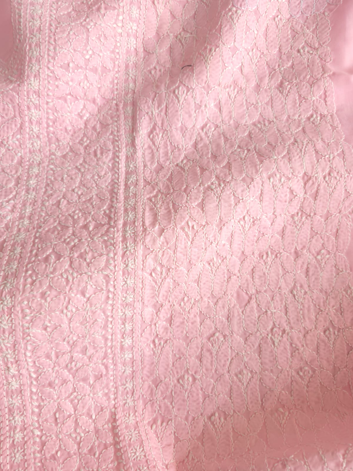 Pink Cotton Kurta fabric with Fine Handwork