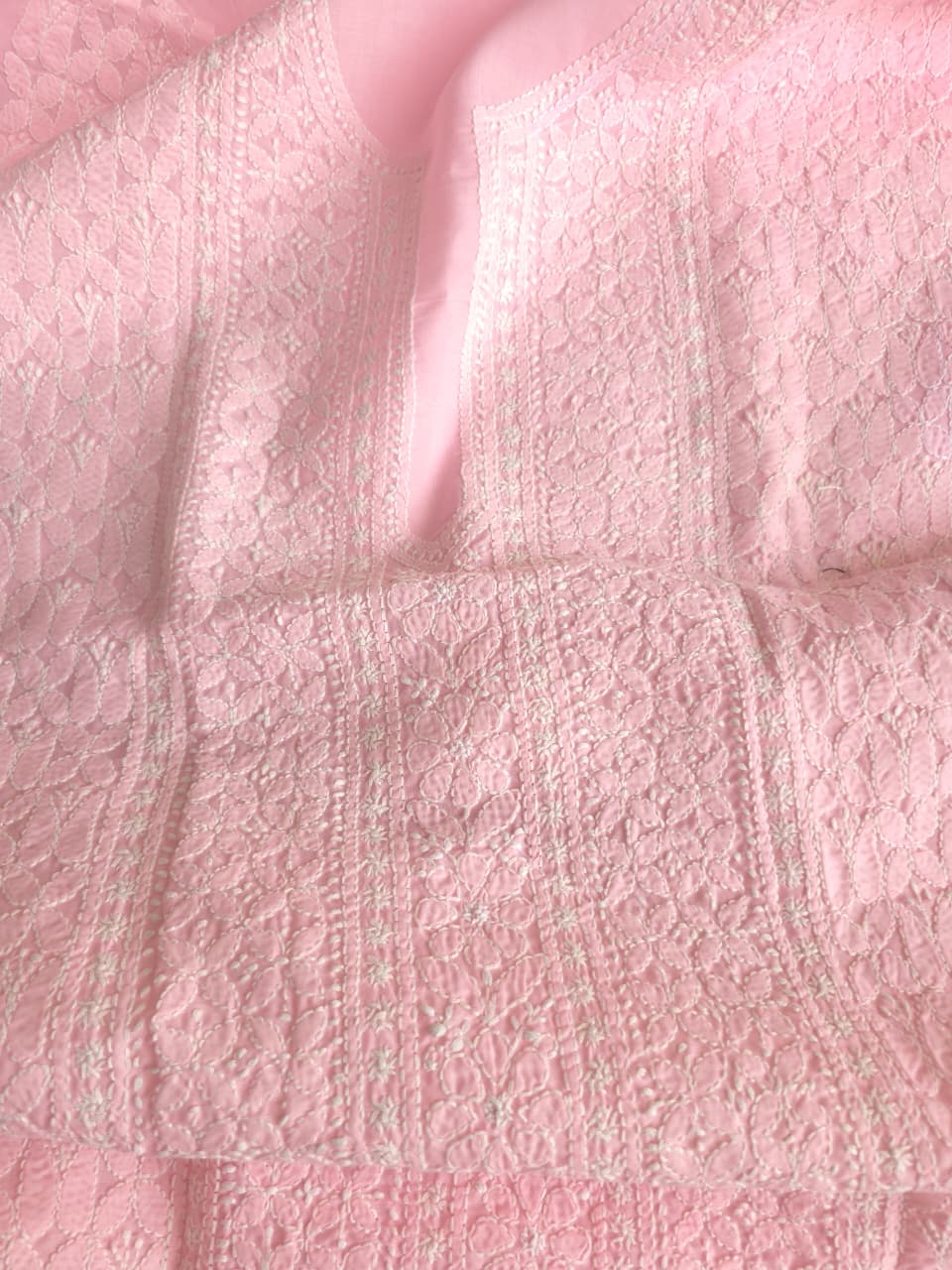 Pink Cotton Kurta fabric with Fine Handwork