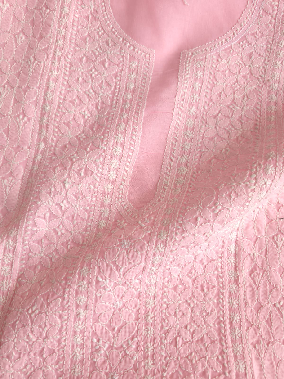Pink Cotton Kurta fabric with Fine Handwork