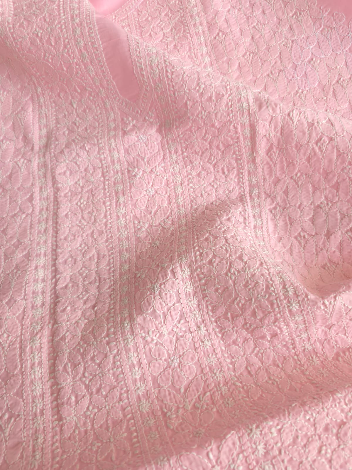 Pink Cotton Kurta fabric with Fine Handwork