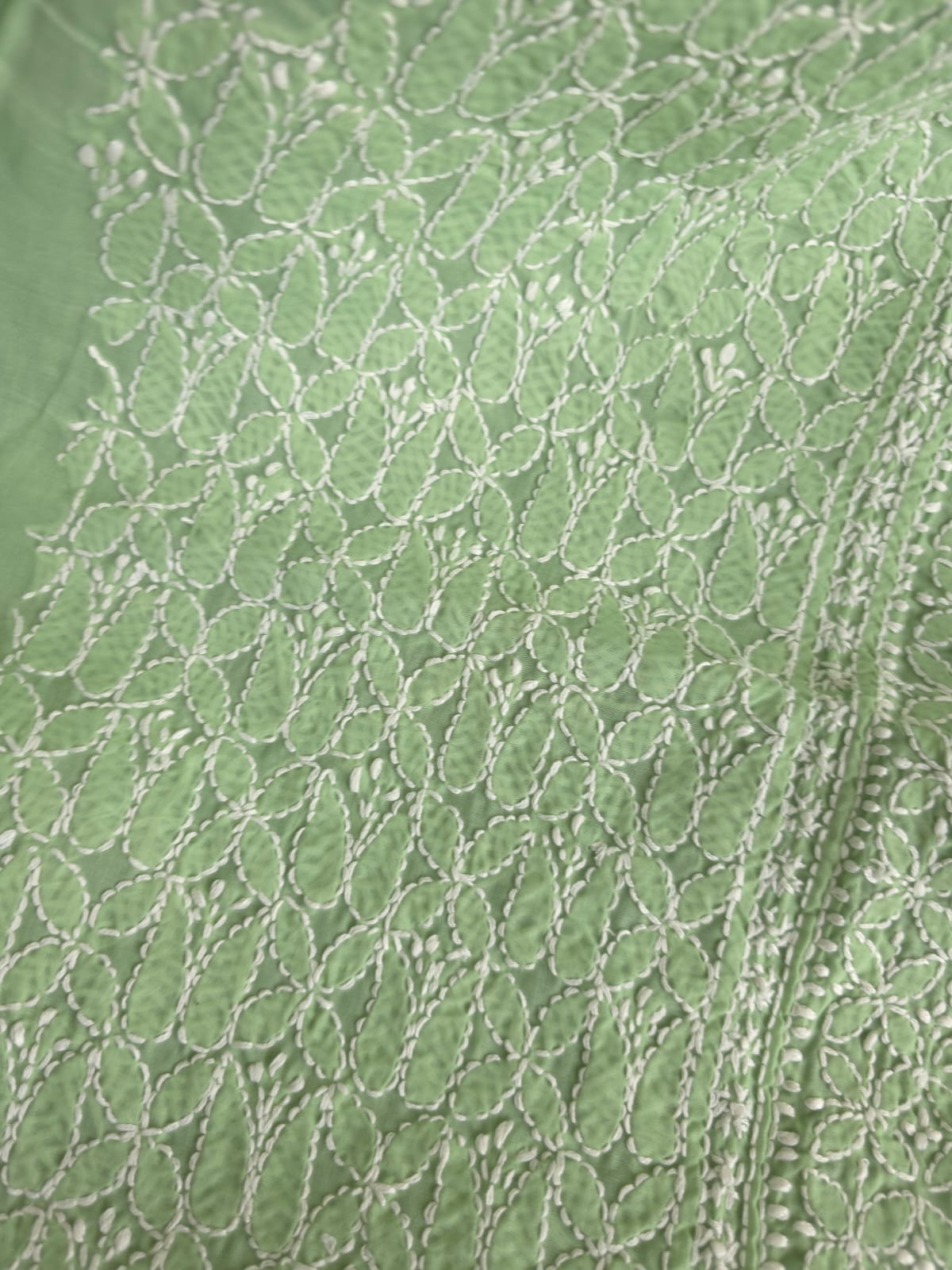 Green Cotton Kurta Fabric with Fine chikankari