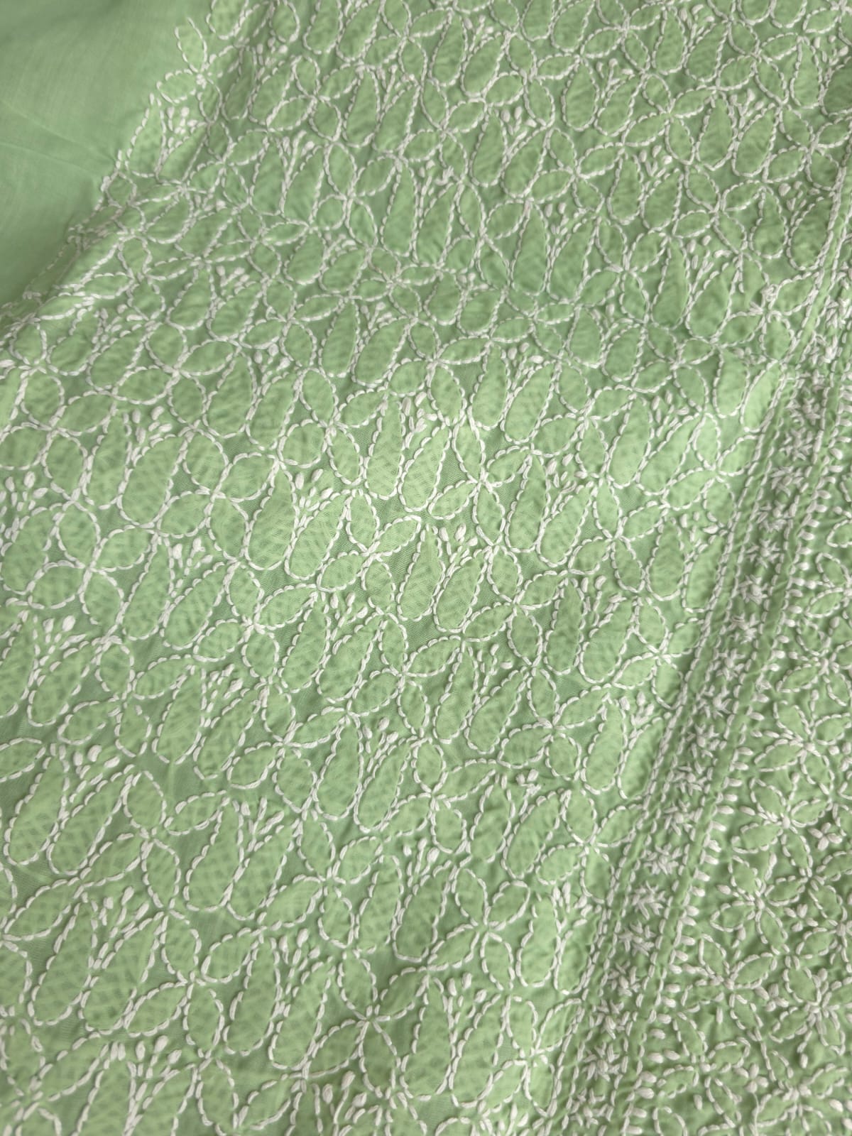 Green Cotton Kurta Fabric with Fine chikankari