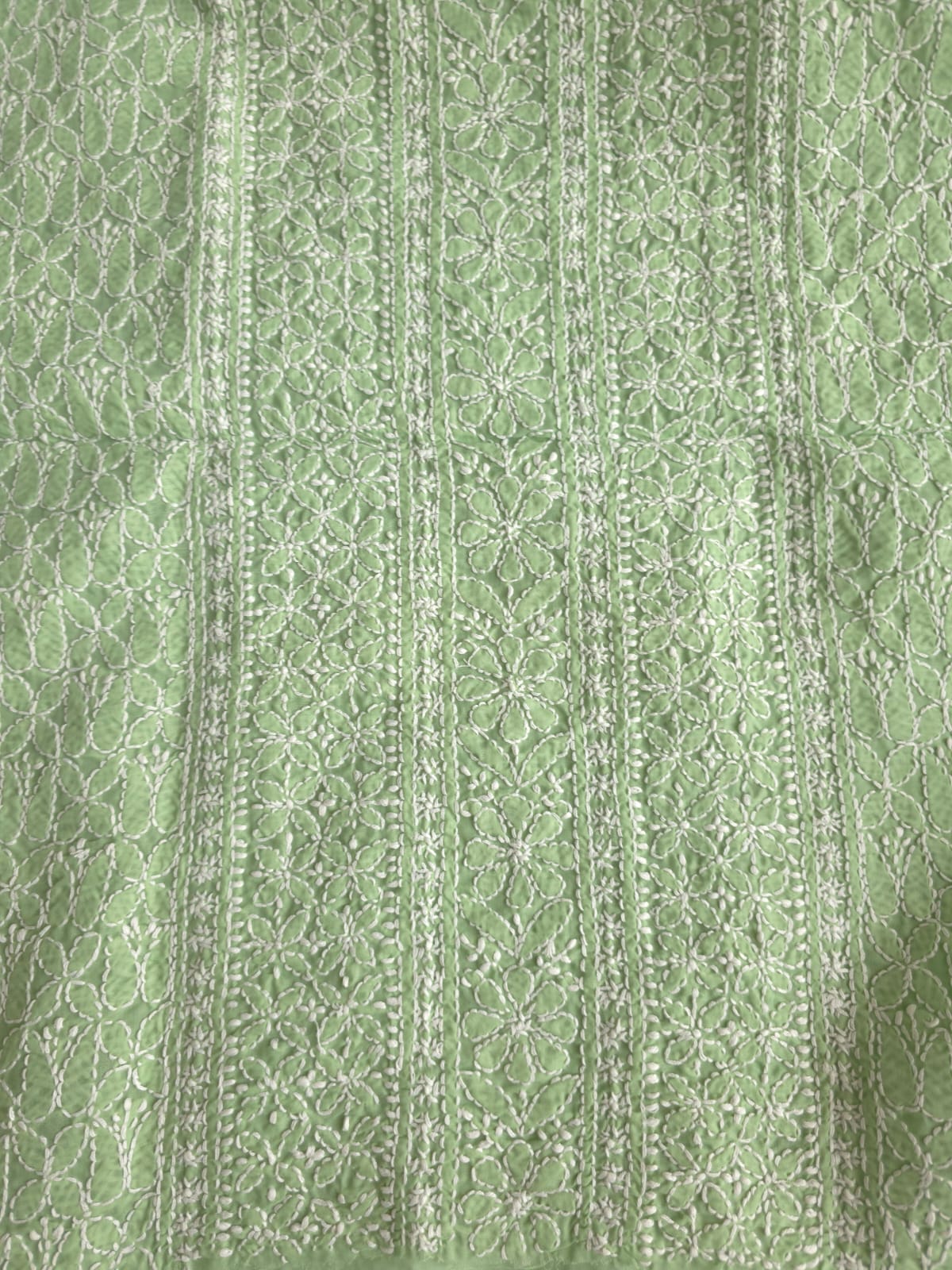 Green Cotton Kurta Fabric with Fine chikankari