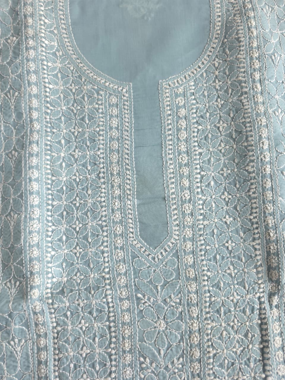 Grey Cotton Kurta fabric with Fine Chikankari